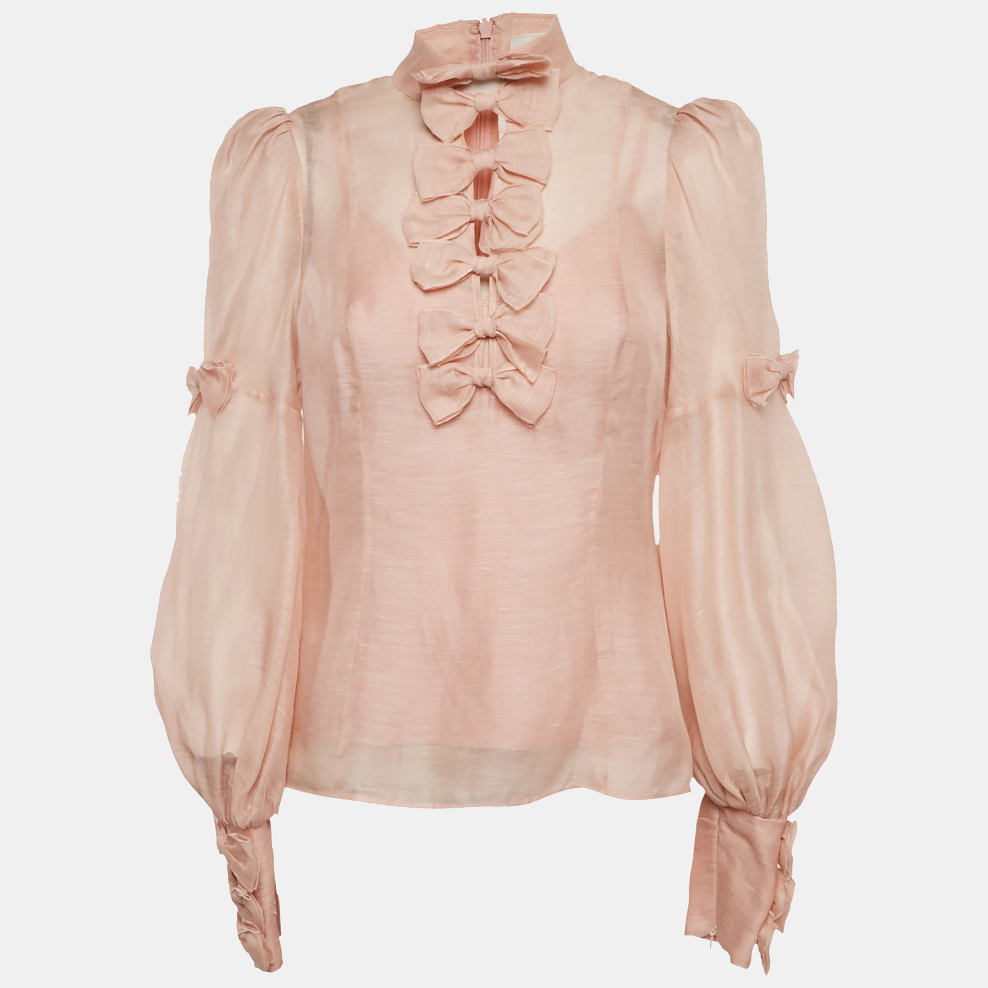 

Zimmermann Pink Linen Blend Bow Detail Blouse M
