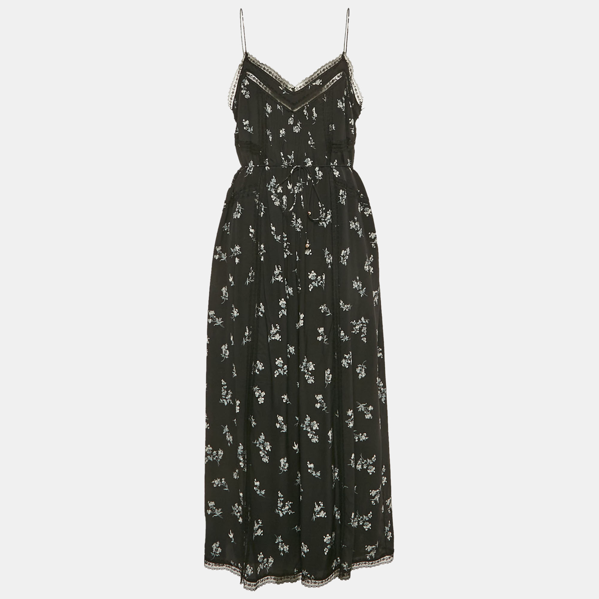 

Zimmermann Black Floral Print Silk Lace Trim Jumpsuit M