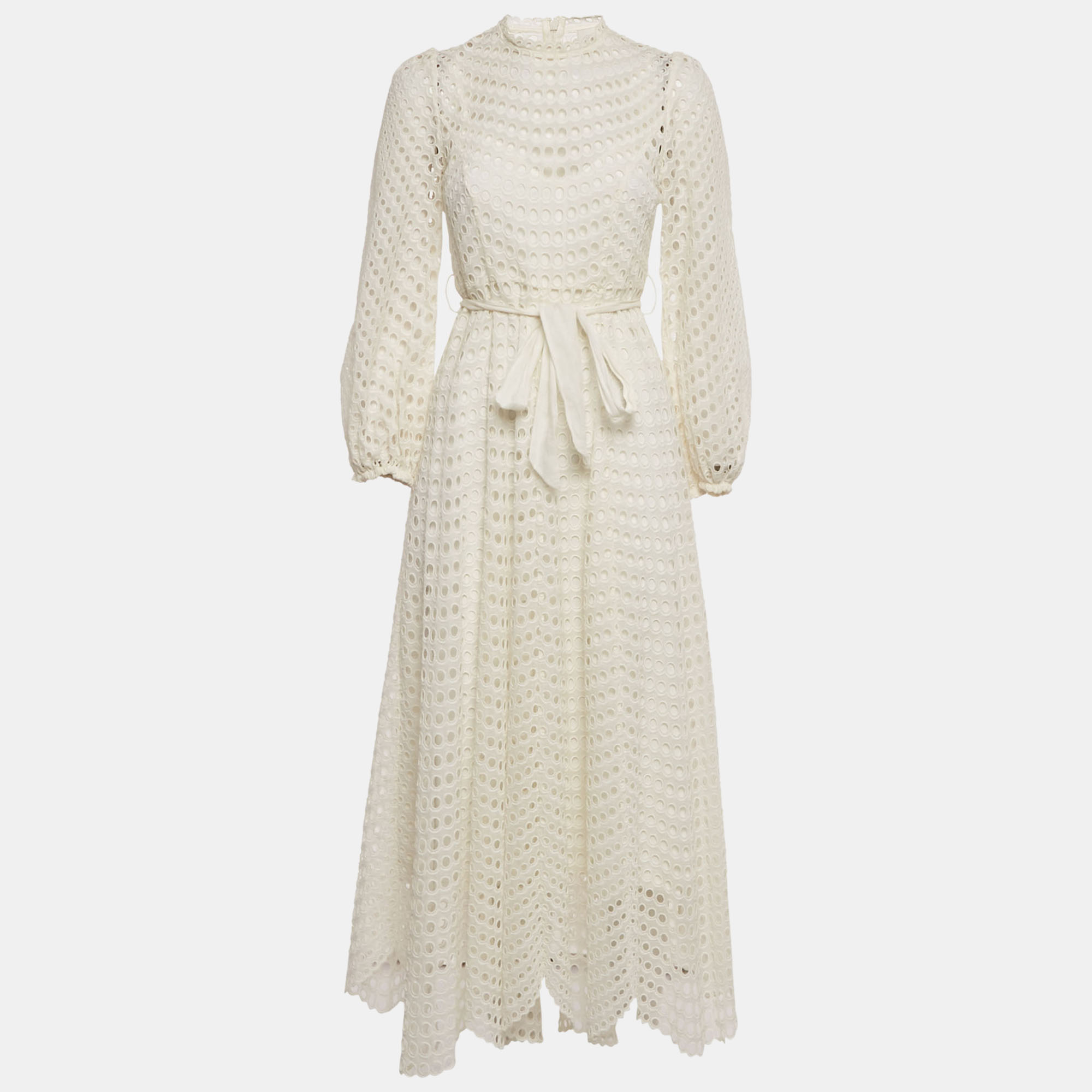 

Zimmermann White Broderie Anglaise Cotton Belted Maxi Dress M