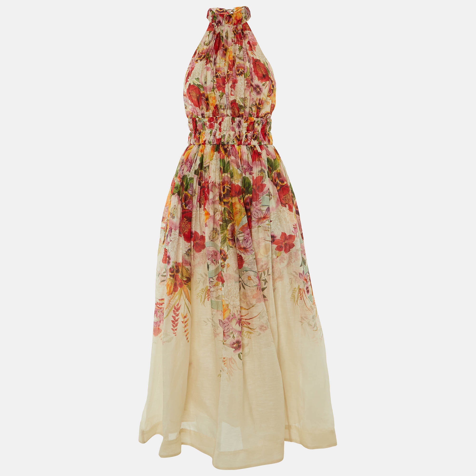 Pre-owned Zimmermann Cream Linen & Silk Wonderland Halter Midi Dress S In White