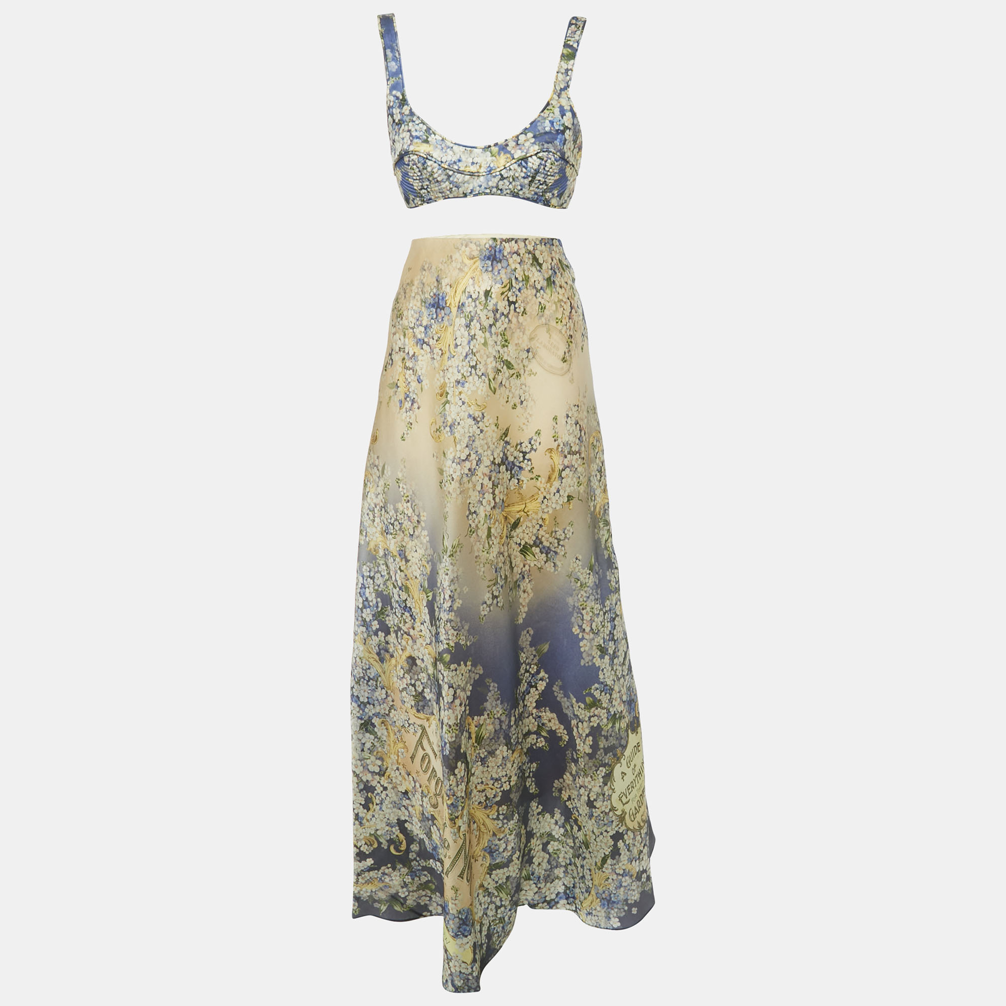 

Zimmermann Blue Floral Print Silk Tama Bralette and Maxi Skirt Set M