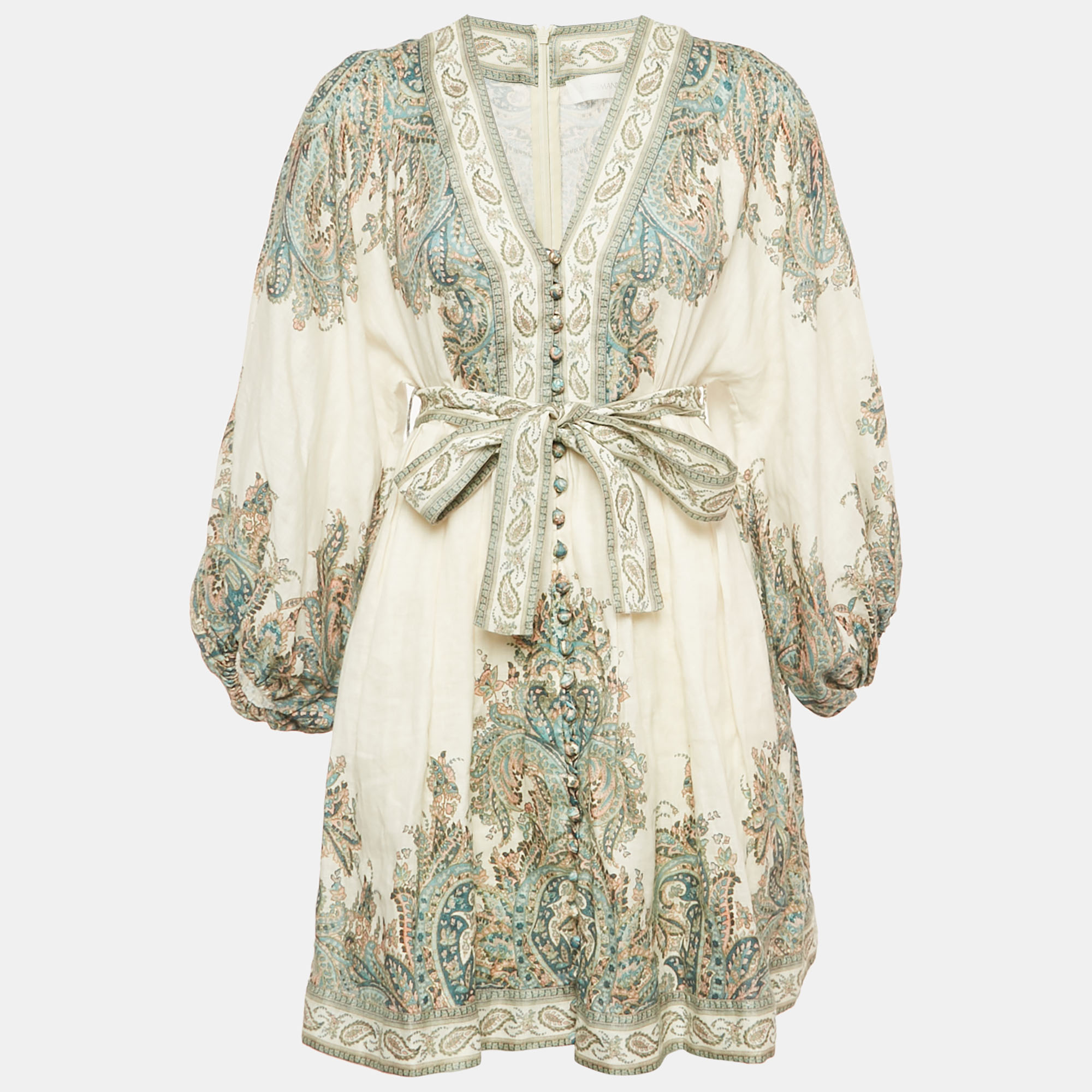

Zimmermann White Printed Linen Belted Mini Dress M
