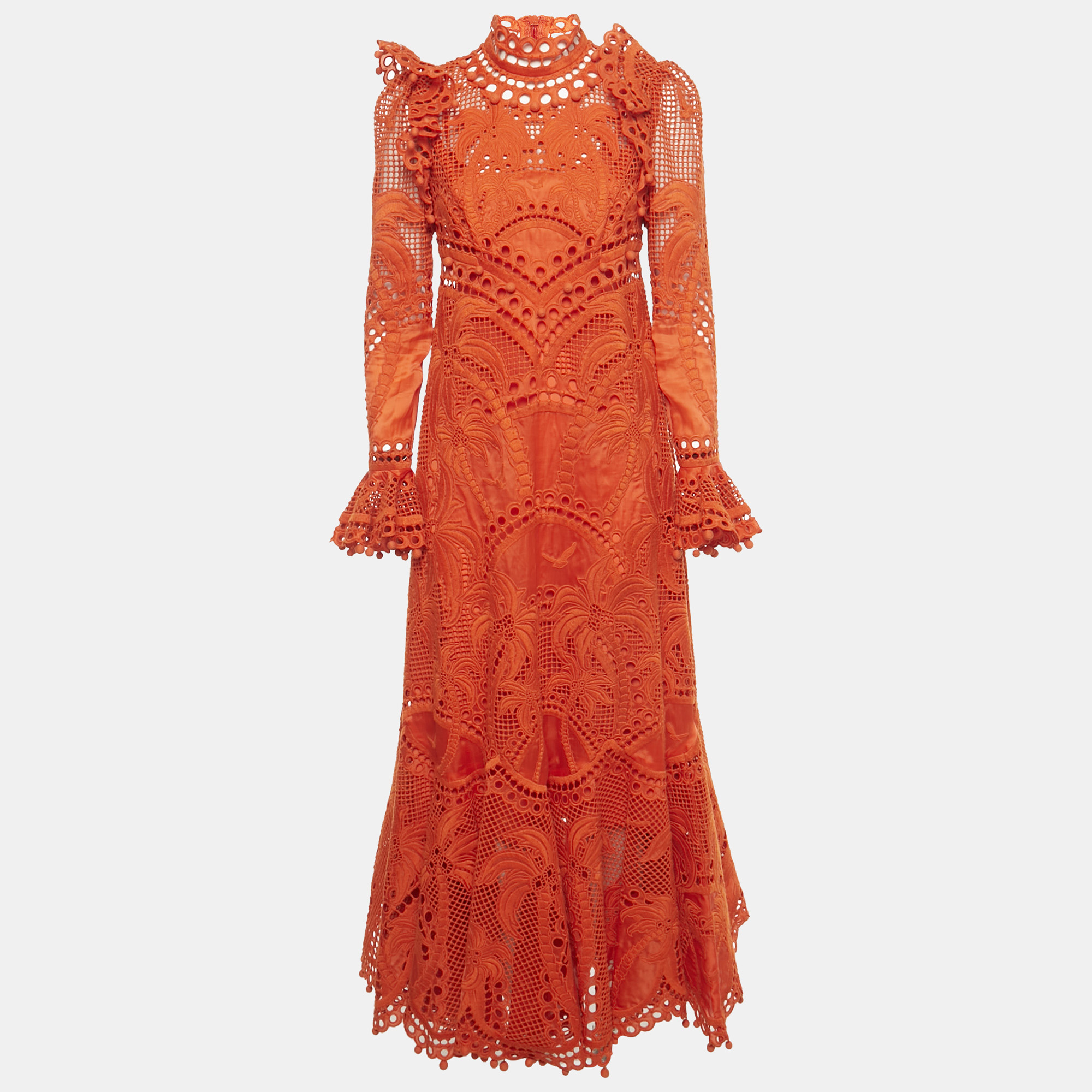 

Zimmermann Orange Broderie Anglaise Silk Brightside Palm Gown M