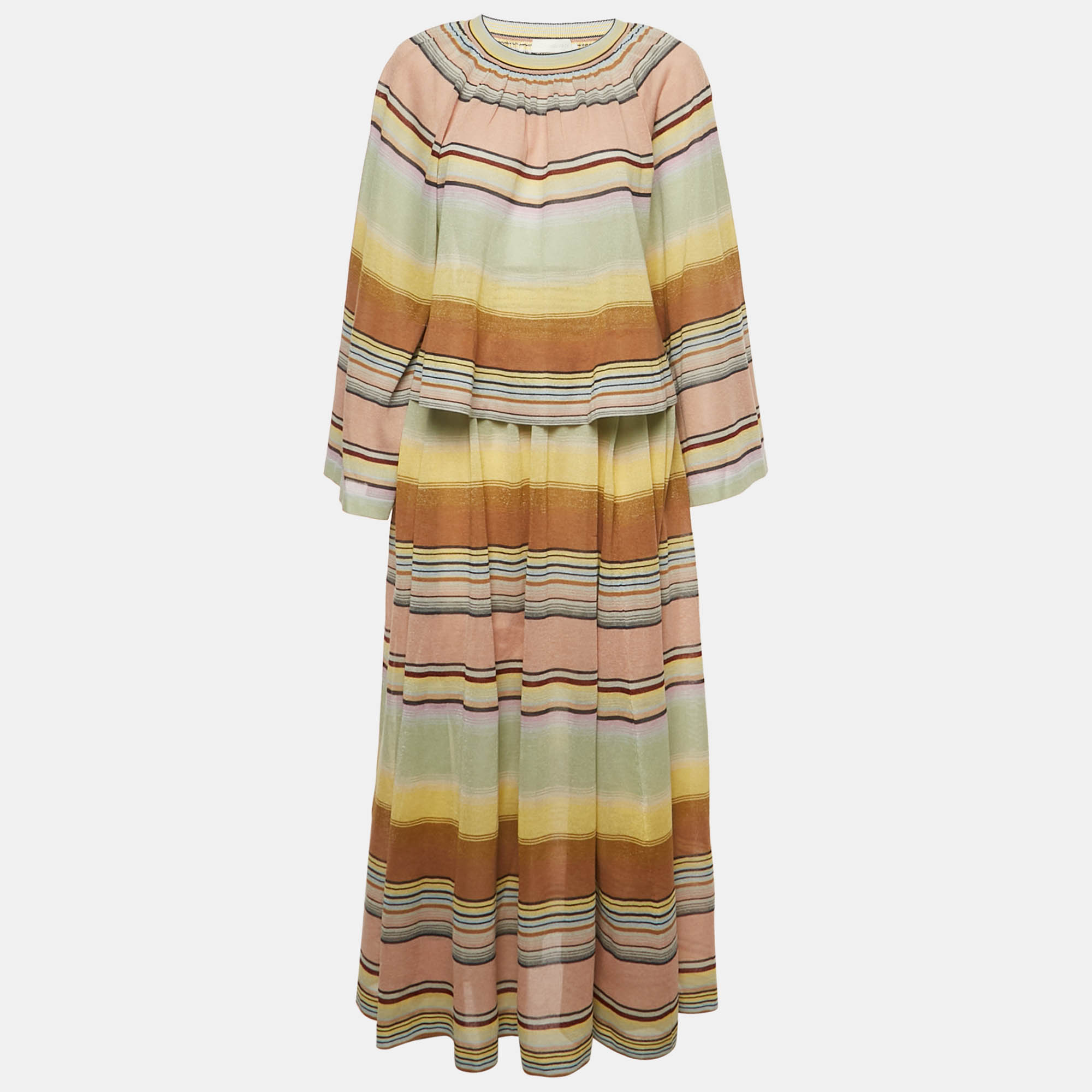 

Zimmermann Multicolor Striped Circle Knit Skirt & Top Set L
