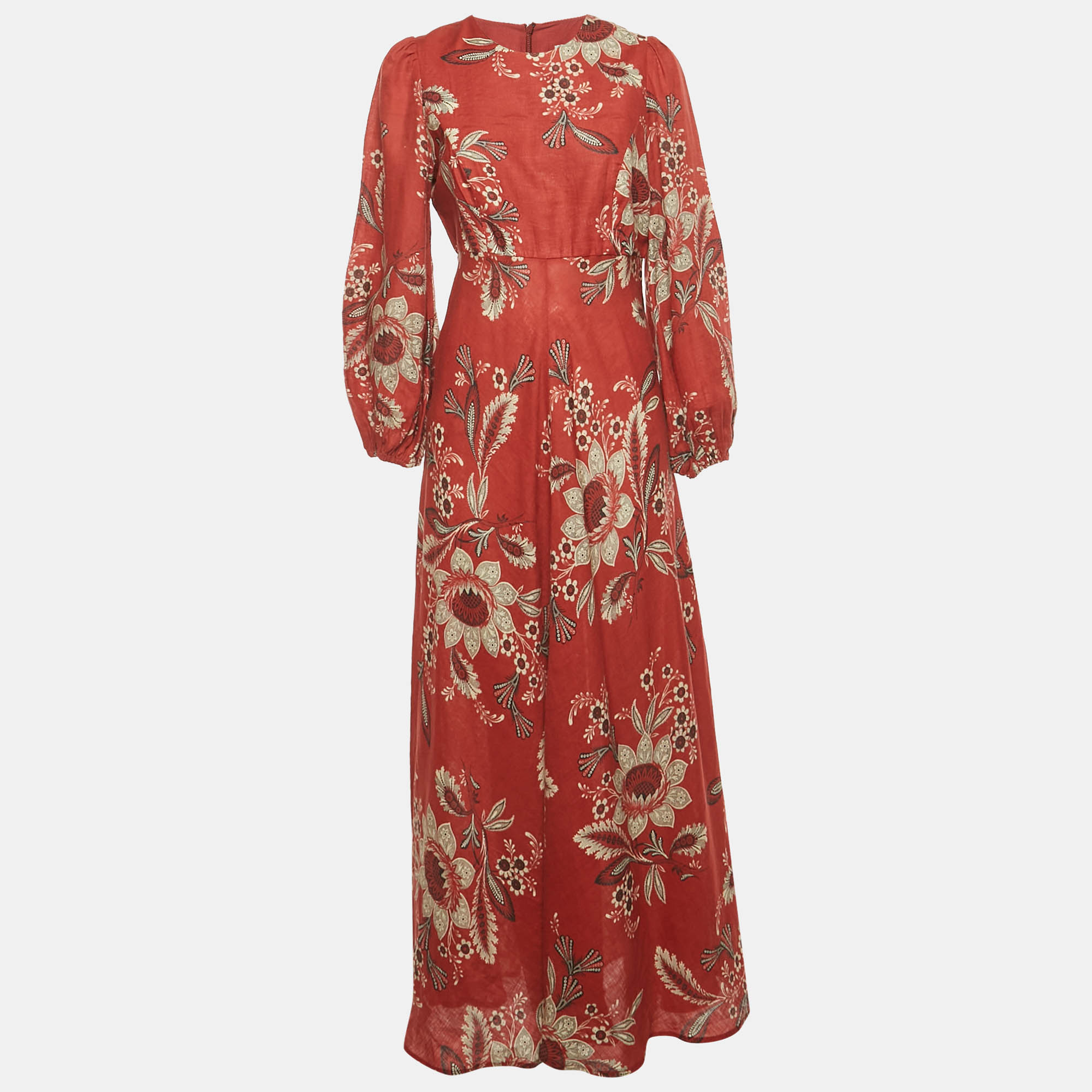 

Zimmermann Dark Red Printed Linen Long Sleeve Maxi Dress M