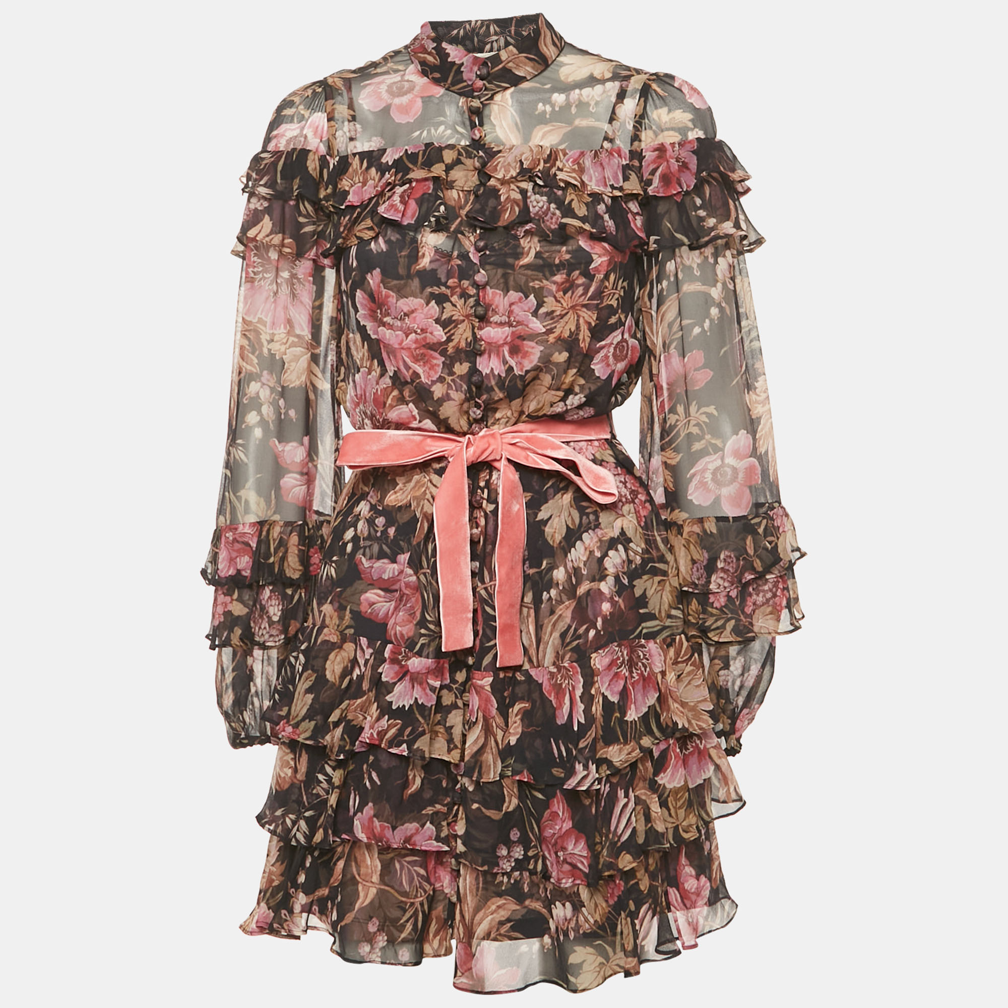 

Zimmermann Blue Floral Print Silk Lucky Tiered Frill Mini Dress M