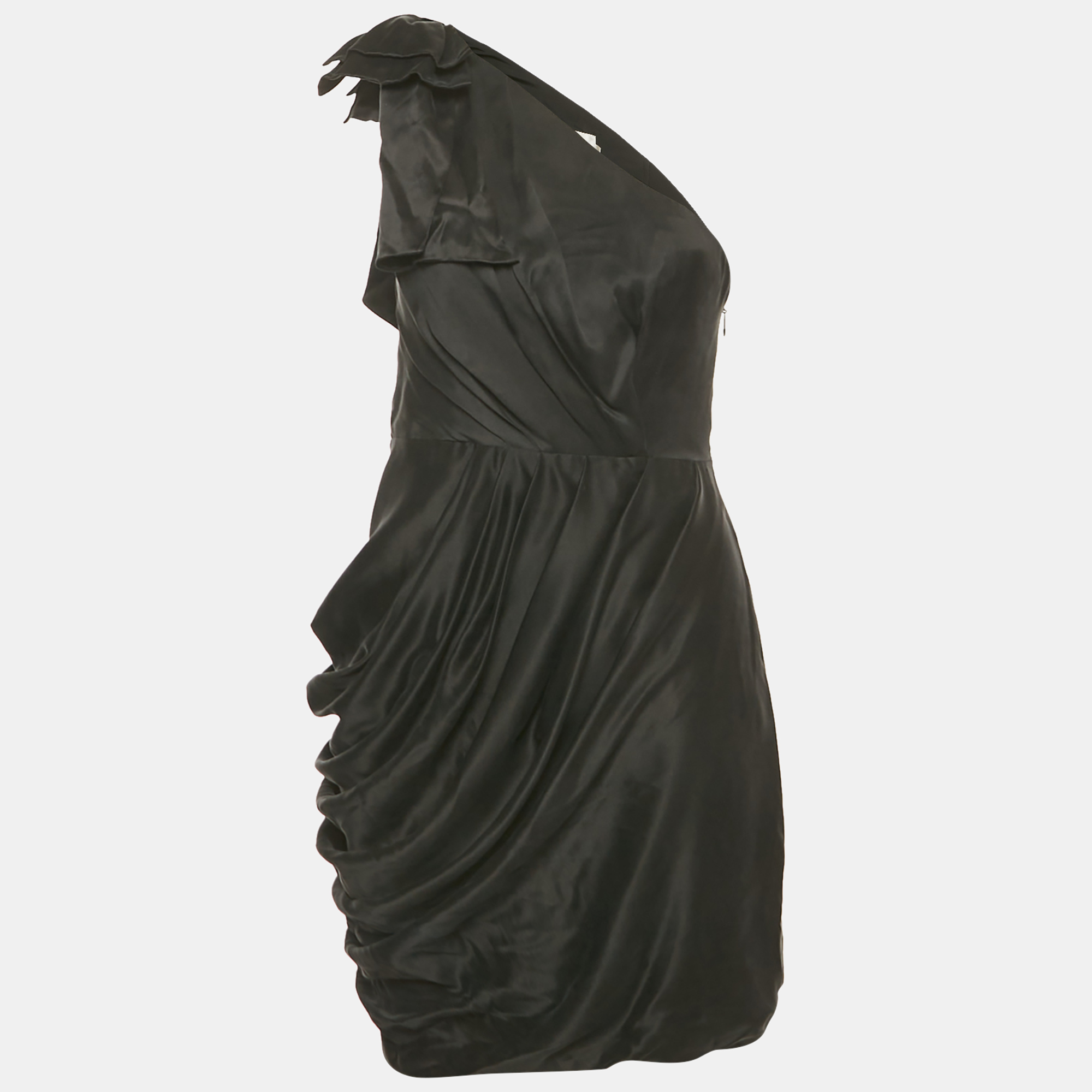 

Zimmermann Black Satin One Shoulder Bow Detail Mini Dress M