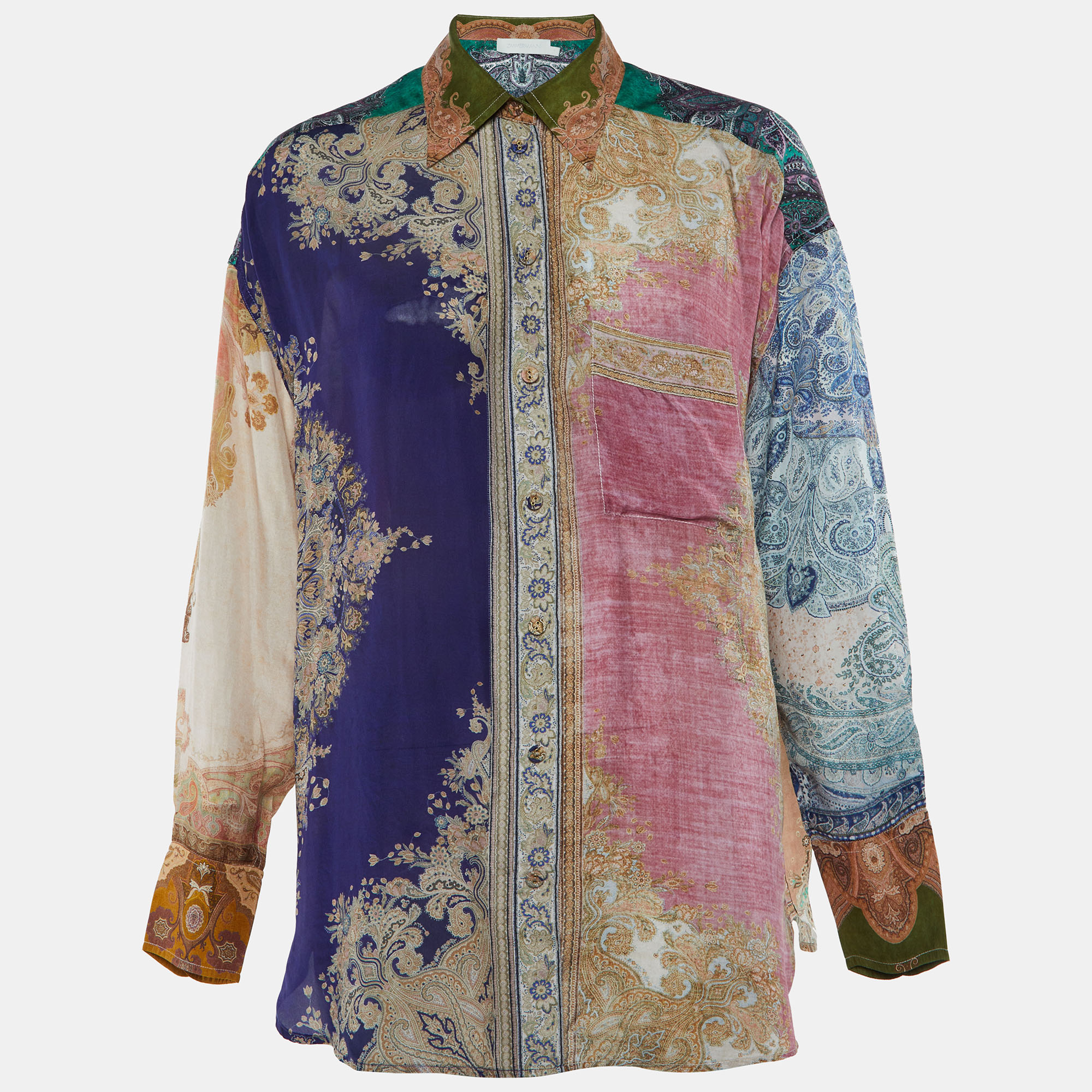Pre-owned Zimmermann Multicolor Printed Silk Button Front Shirt S