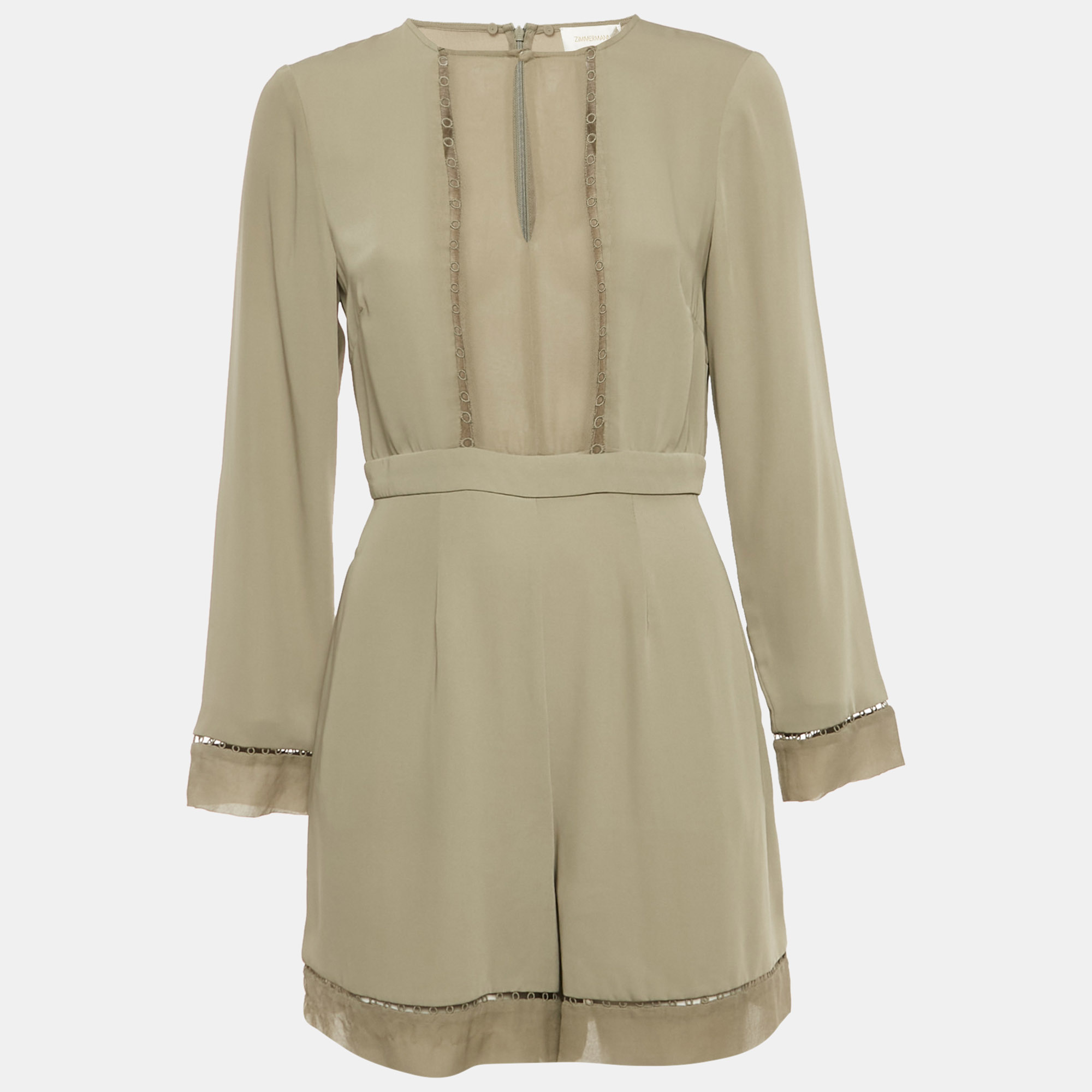 

Zimmermann Olive Green Crepe Cutout Detail Long Sleeve Playsuit M