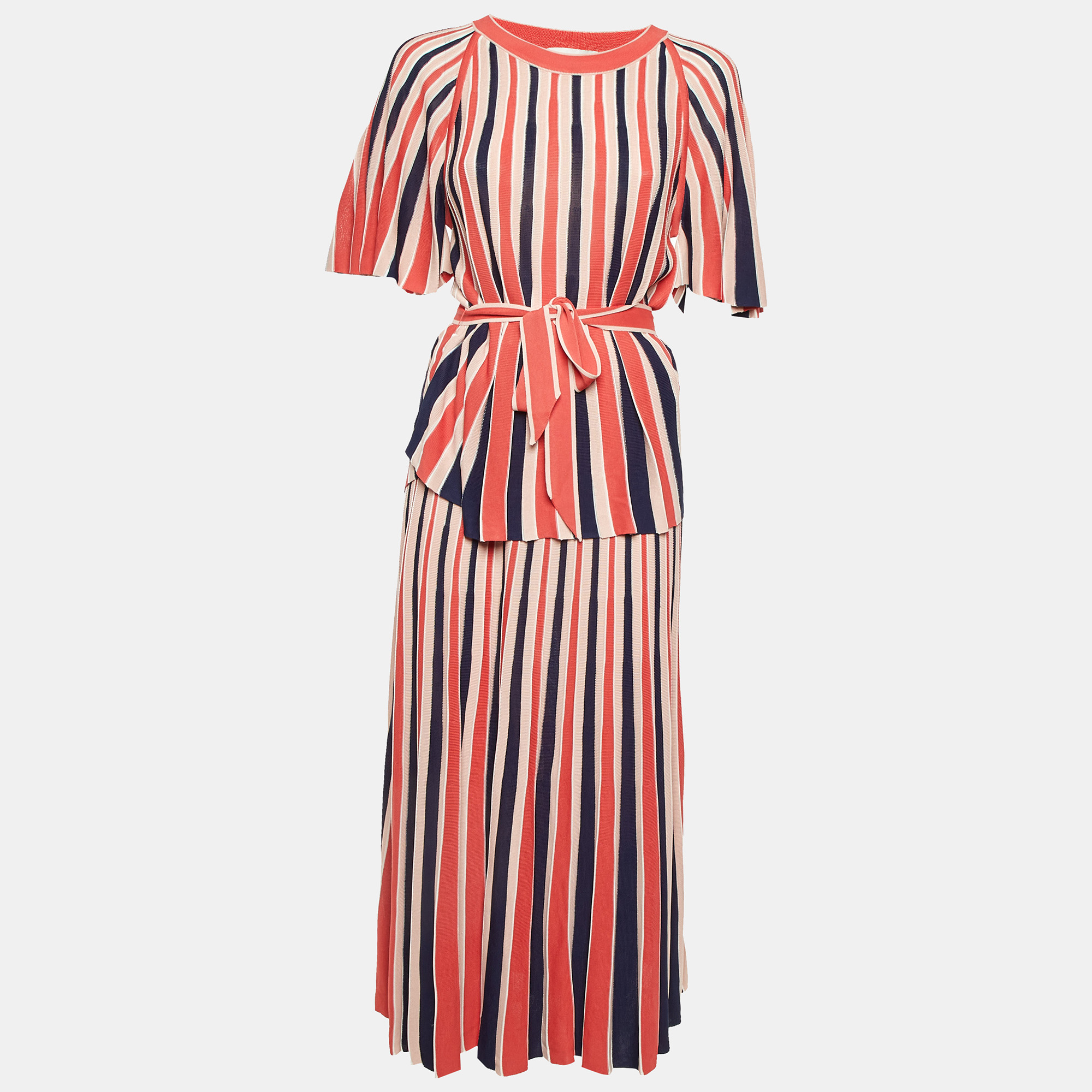 

Zimmermann Multicolor Striped Knit Belted Top & Midi Skirt L
