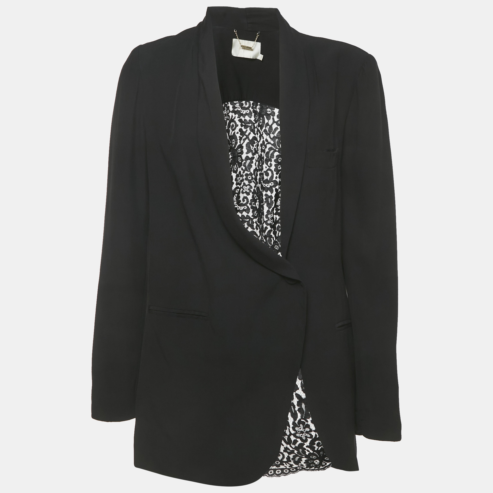 Pre-owned Zimmermann Black Crepe And Lace Asymmetric Blazer M
