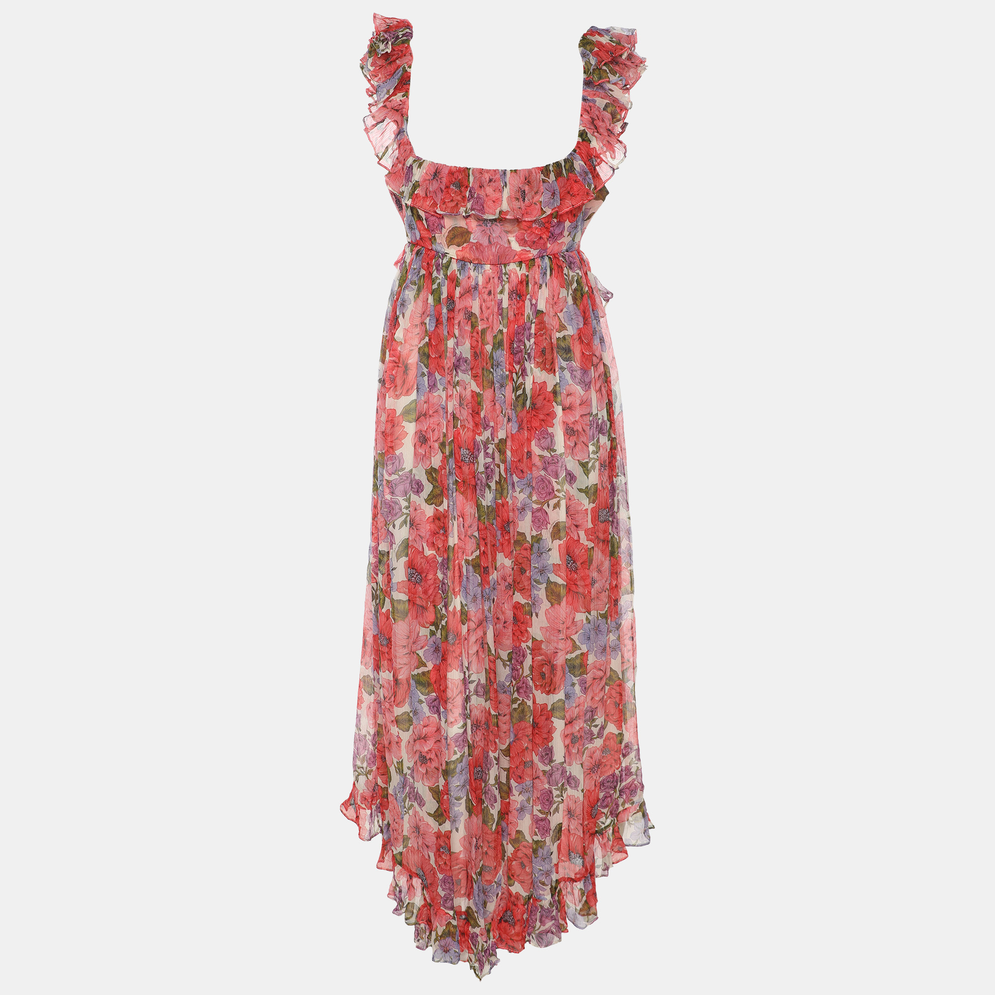 

Zimmermann Multicolor Floral Print Silk Ruffled Detail Dress M