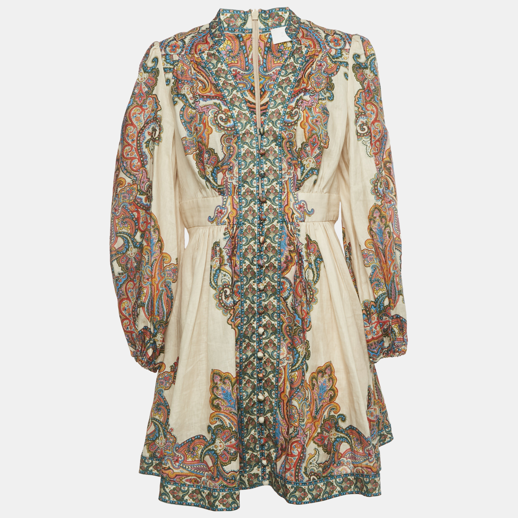 

Zimmermann Beige Paisley Print Linen Mini Dress L