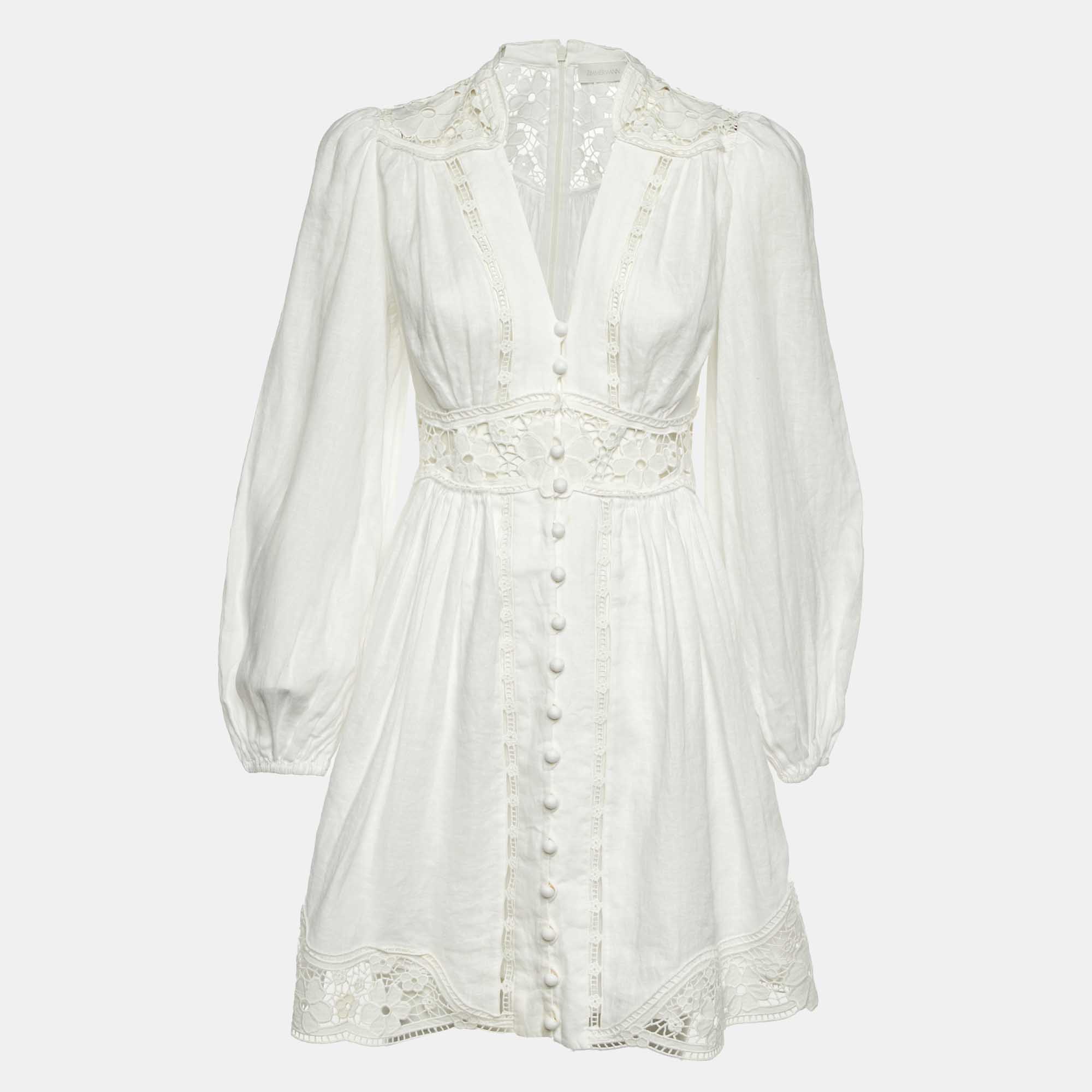 

Zimmermann White Linen August Plunge Mini Dress M