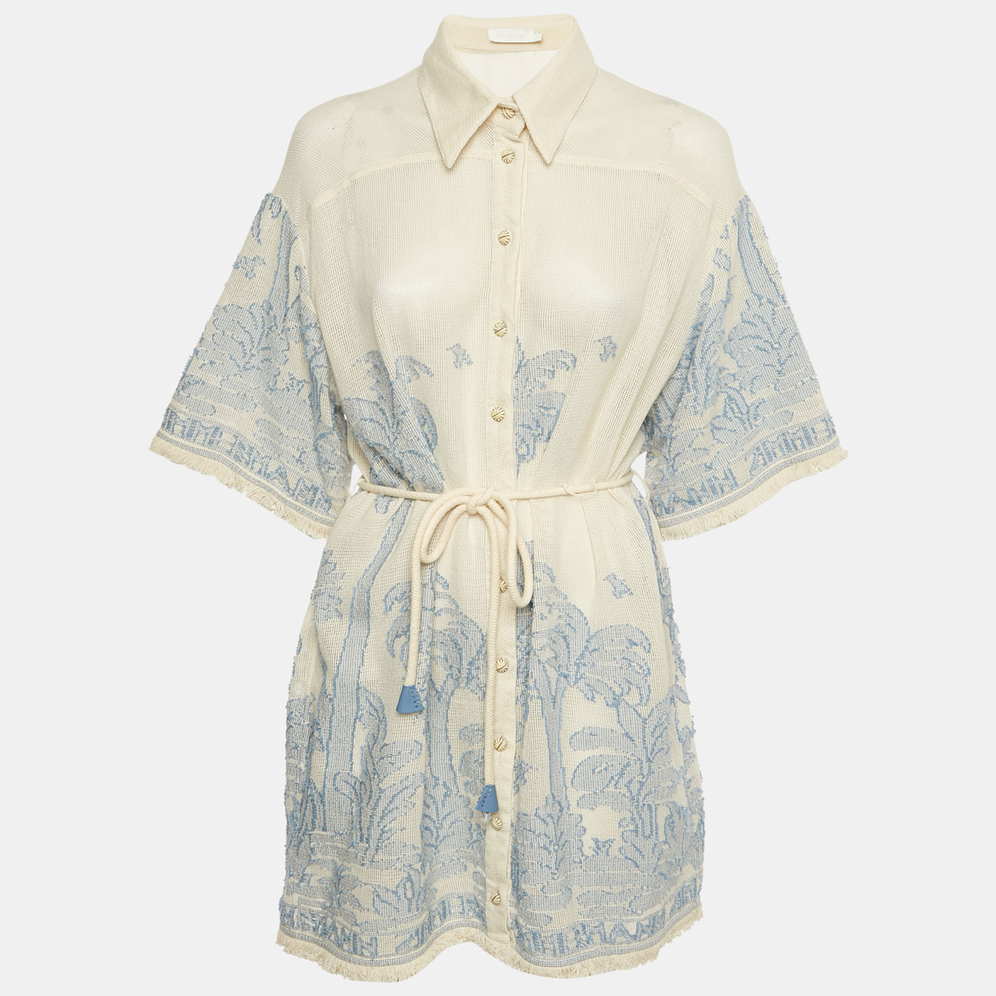 

Zimmermann Ivory/Blue Cotton Ottie Palm Shirt Dress M, White