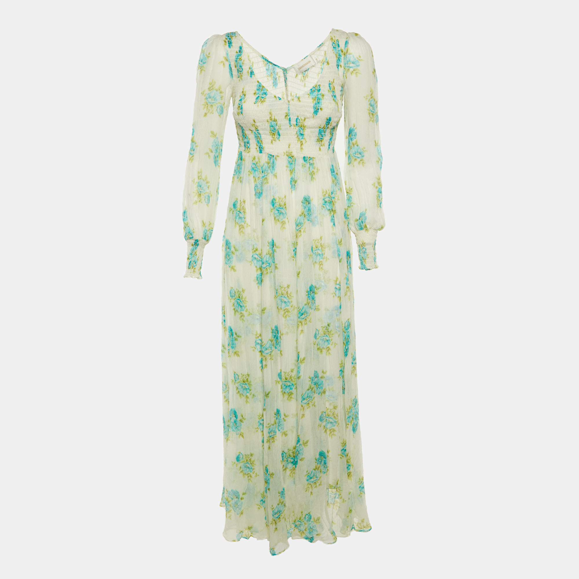 

Zimmermann White Floral Printed Smocked Maxi Dress S