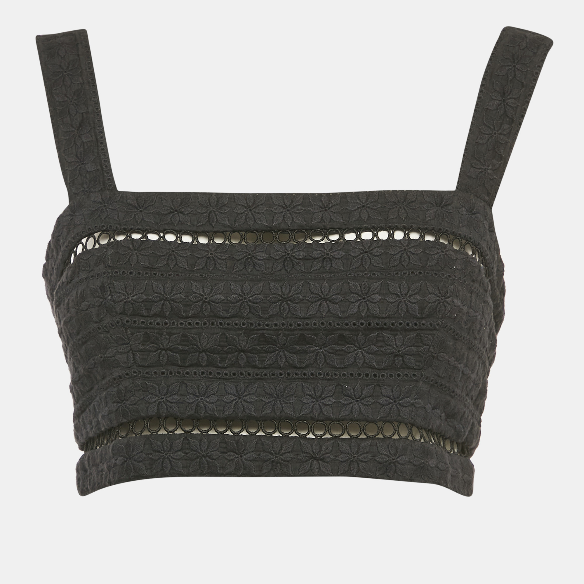 

Zimmermann Black Embroidered Cotton Sleeveless Crop Top M
