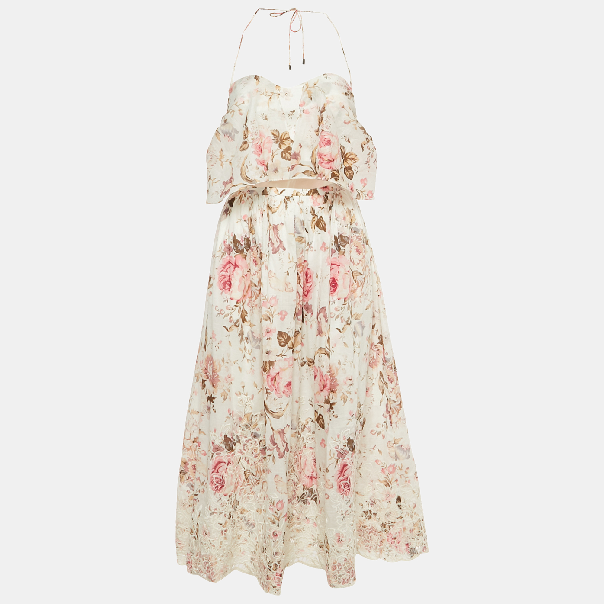 

Zimmermann White Floral Print Cotton Cut Out Midi Dress M