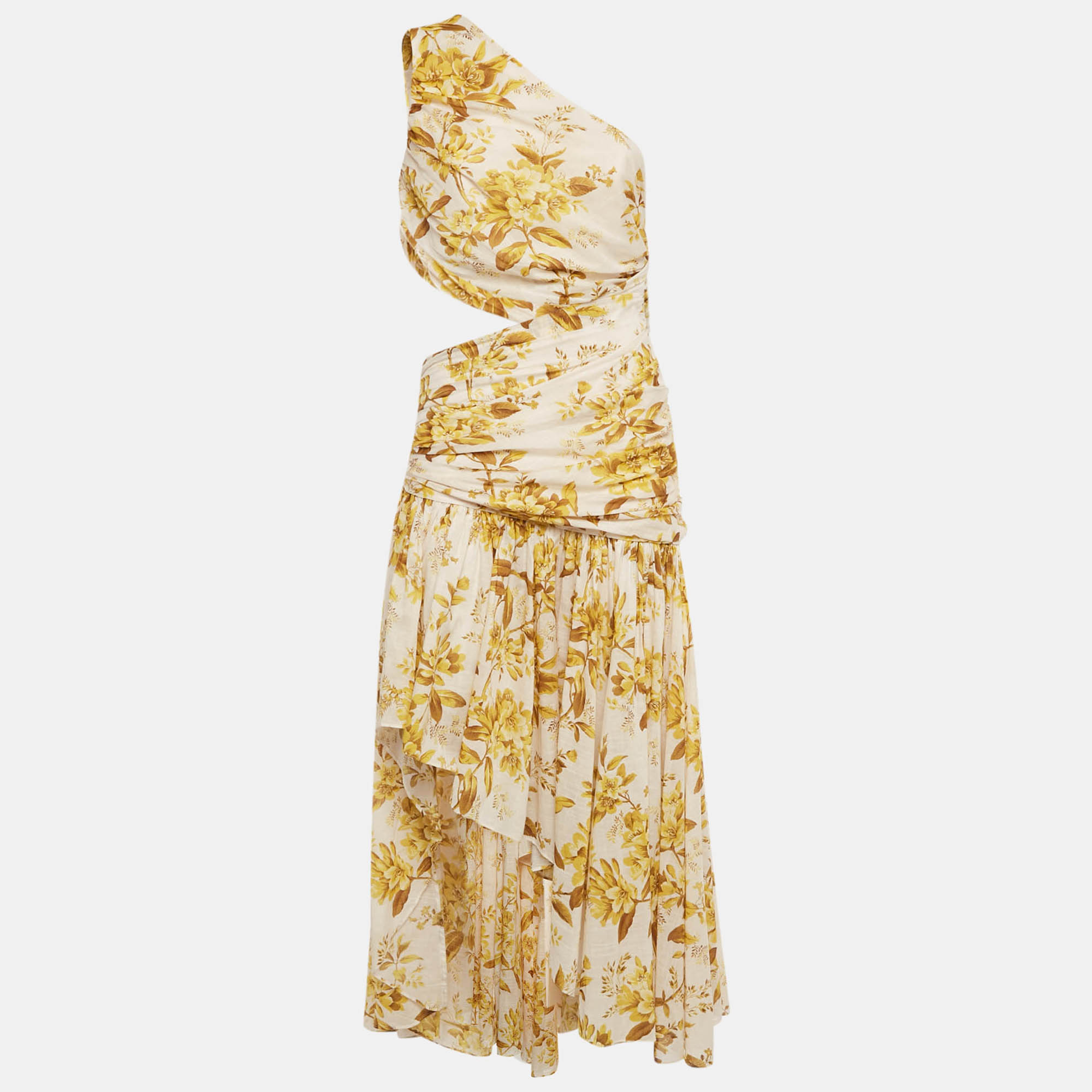 

Zimmermann Yellow Floral Print Cotton One-Shoulder Asymmetric Dress M