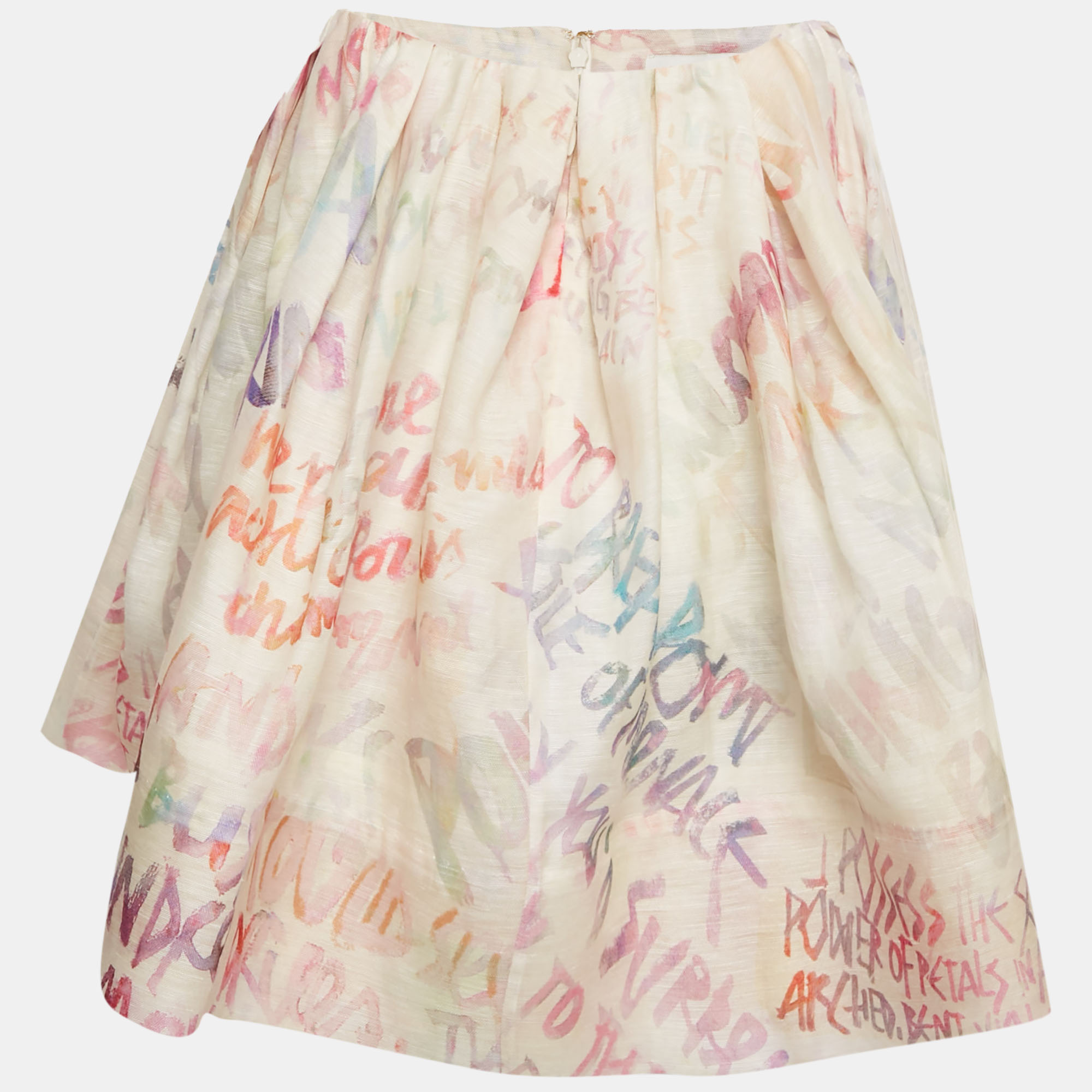 

Zimmermann Cream/Multicolor Logo Print Linen and Silk Flared Mini Skirt M