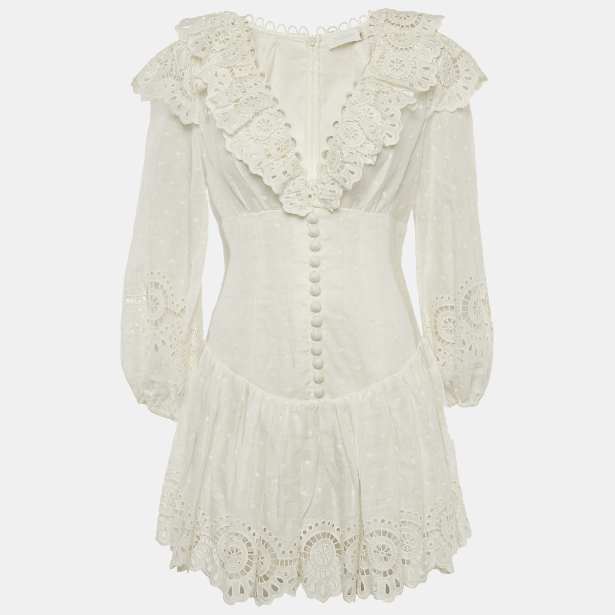 Pre-owned Zimmermann White Swiss Dot Anglaise Broderie Linen Bellitude Mini Dress M