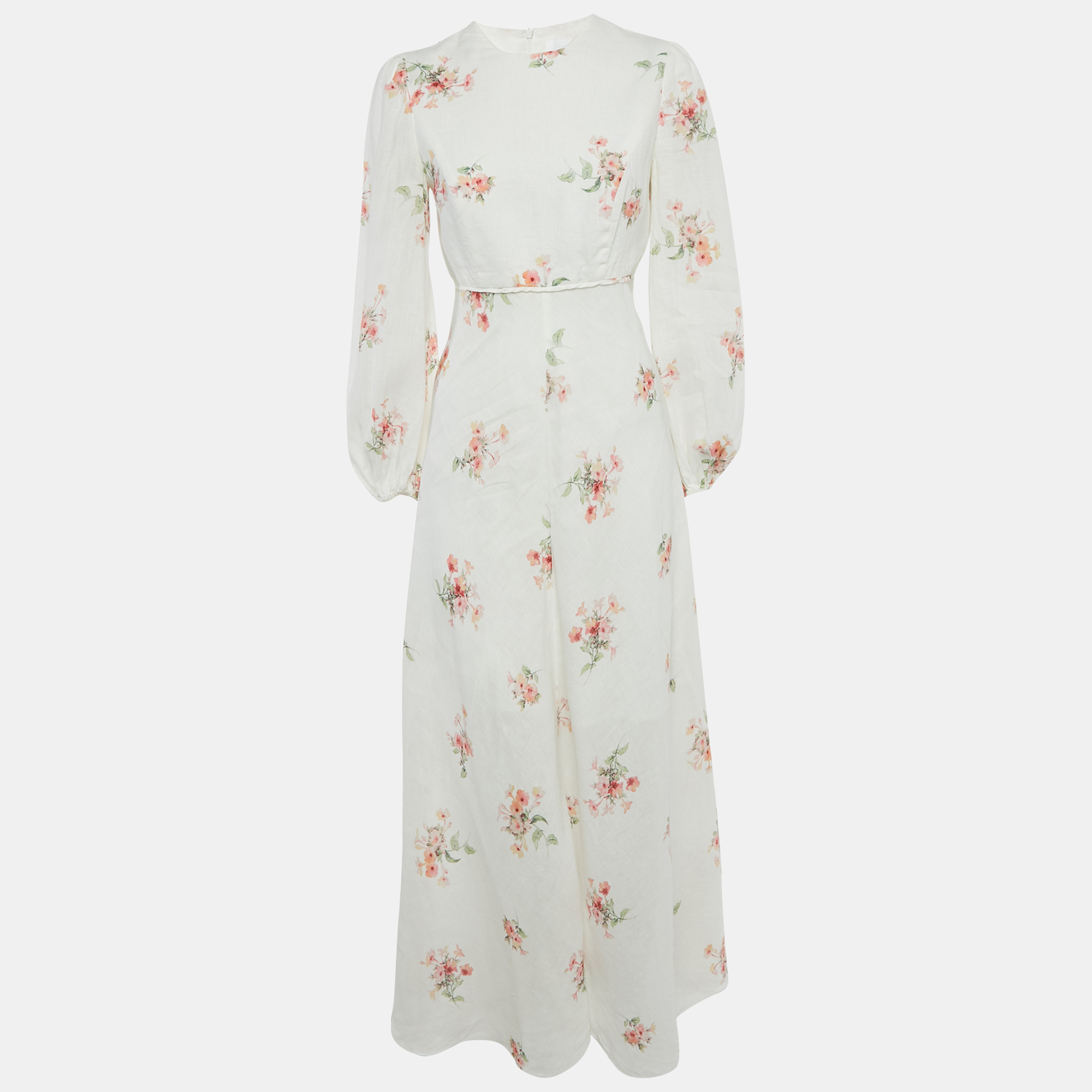 

Zimmermann White Floral Print Linen Maxi Dress M