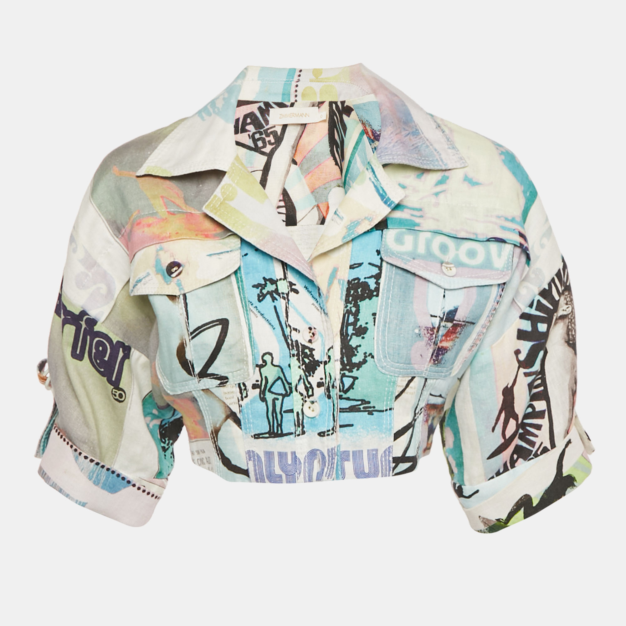 Pre-owned Zimmermann Multicolor Printed Linen Glassy Safari Crop Top S