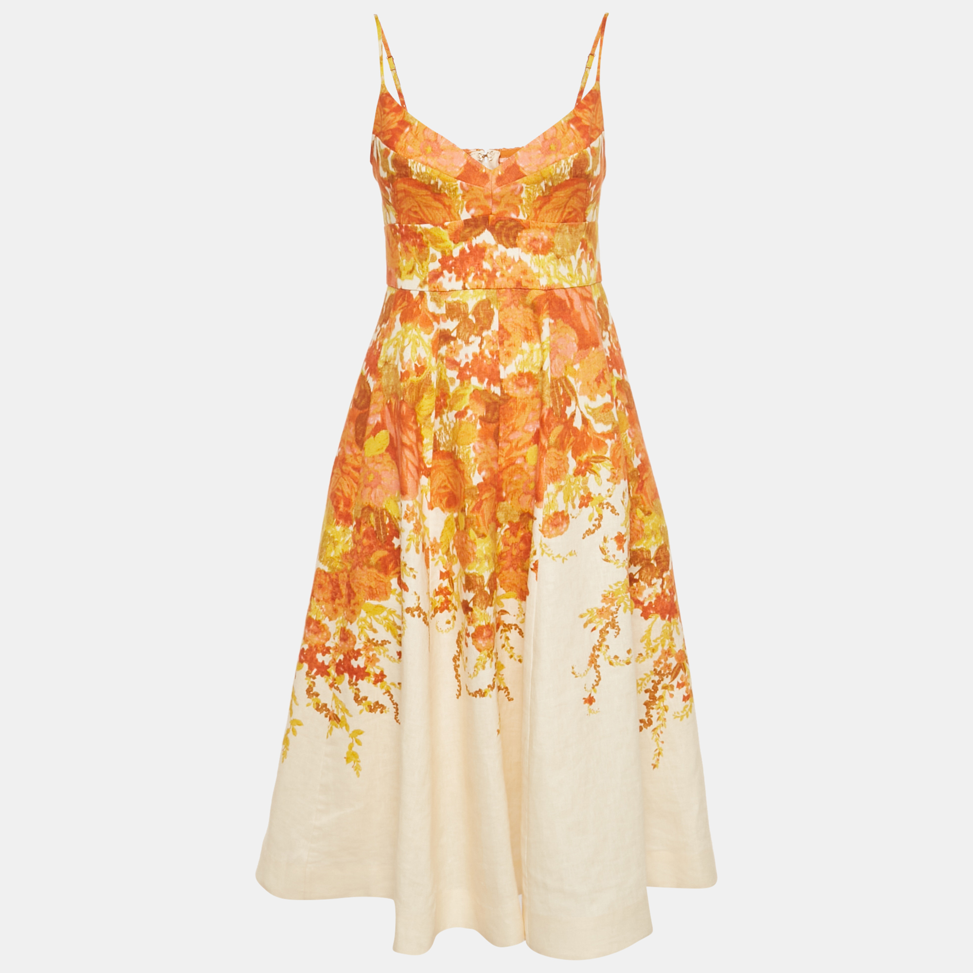 

Zimmermann Beige Floral Print Linen High Tide Midi Dress M