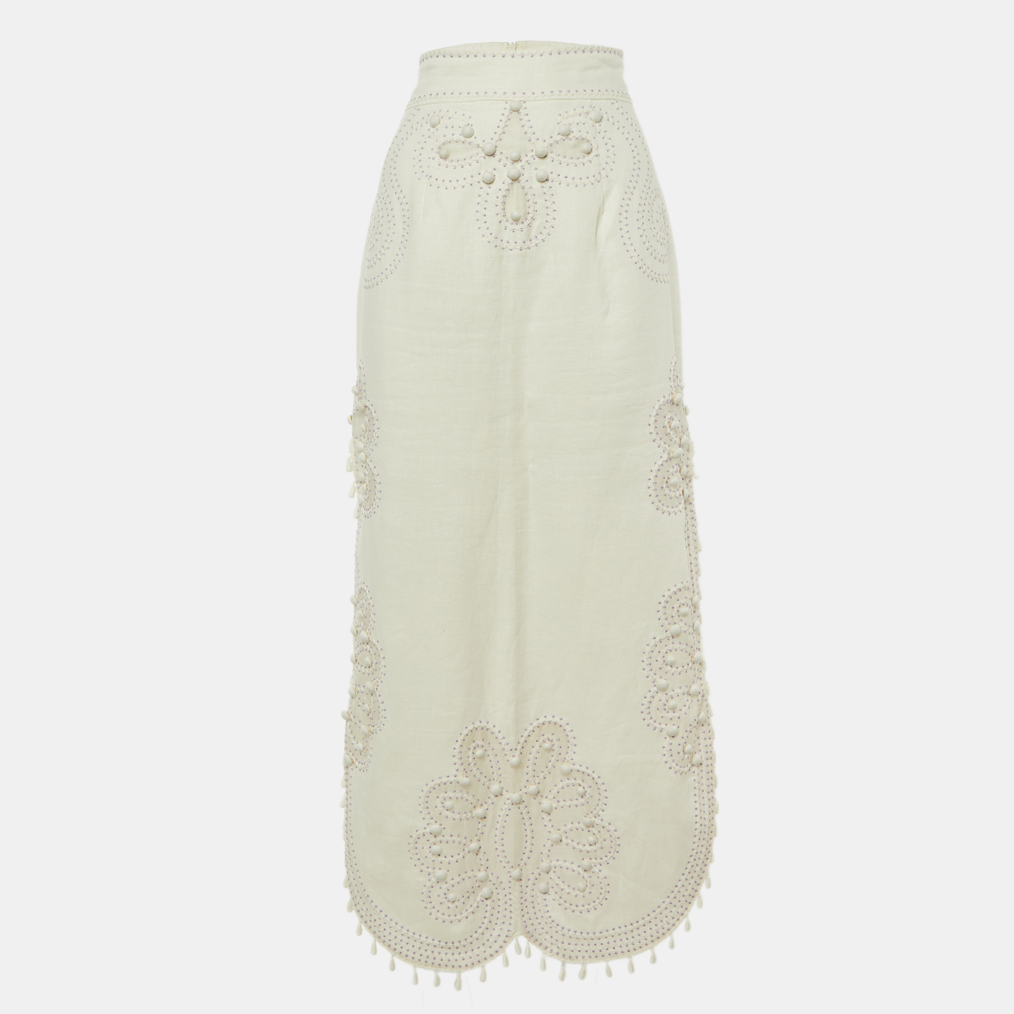 

Zimmermann White Linen Ninety-Six Ric Rac Long Skirt M