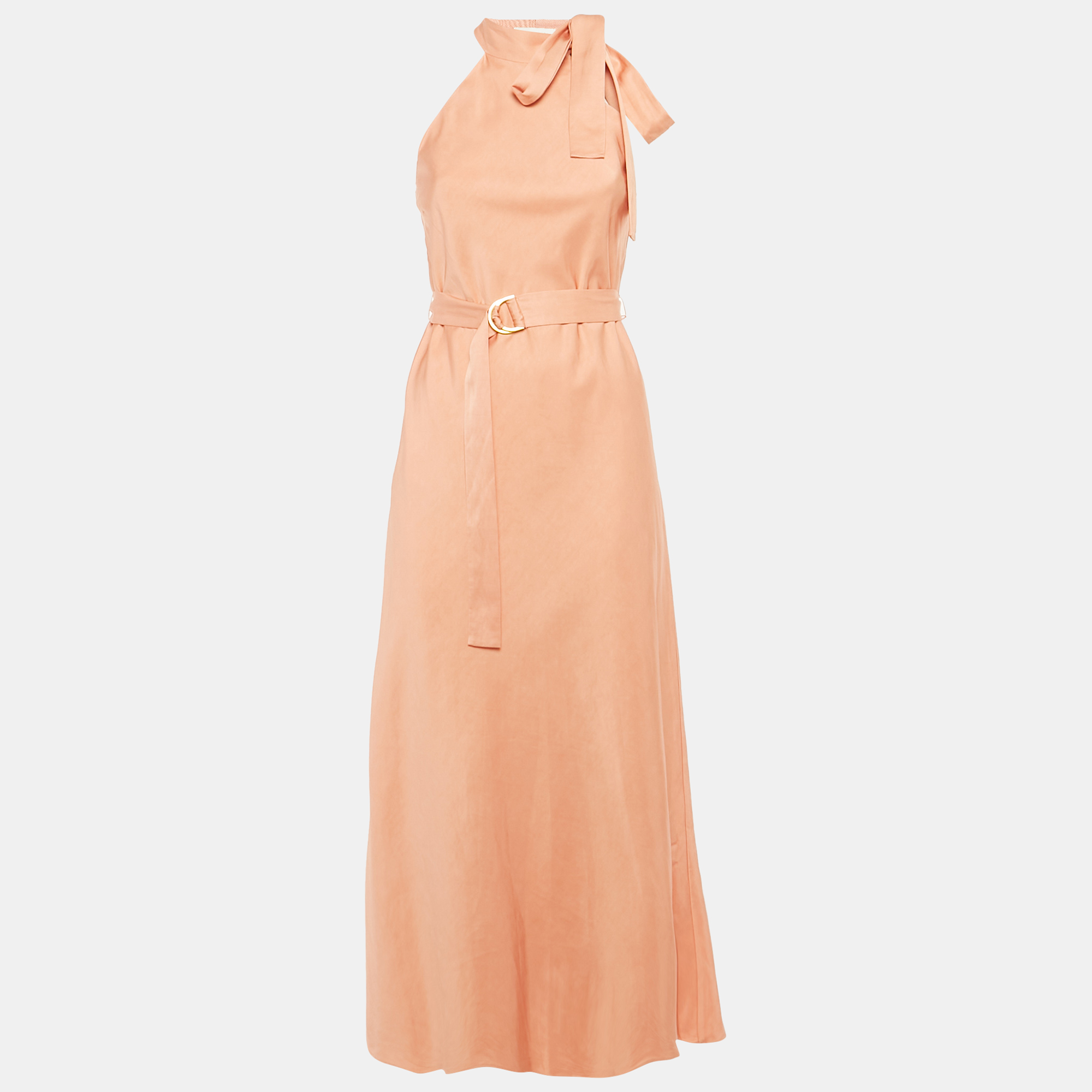 Pre-owned Zimmermann Peach Dupion Neck Tie Detail Midi Dress S In Orange