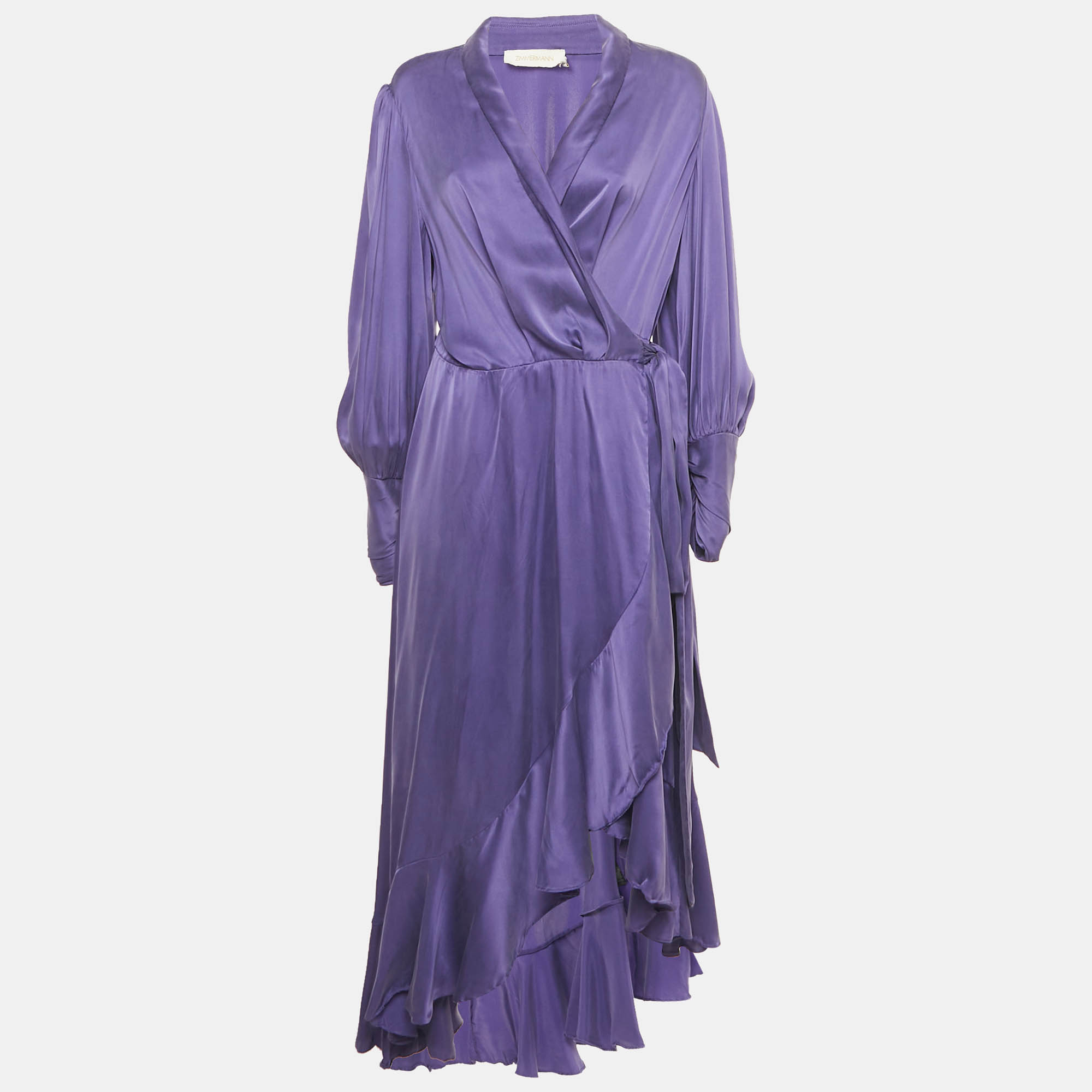 Pre-owned Zimmermann Purple Silk Wrap Around Midi Dress L