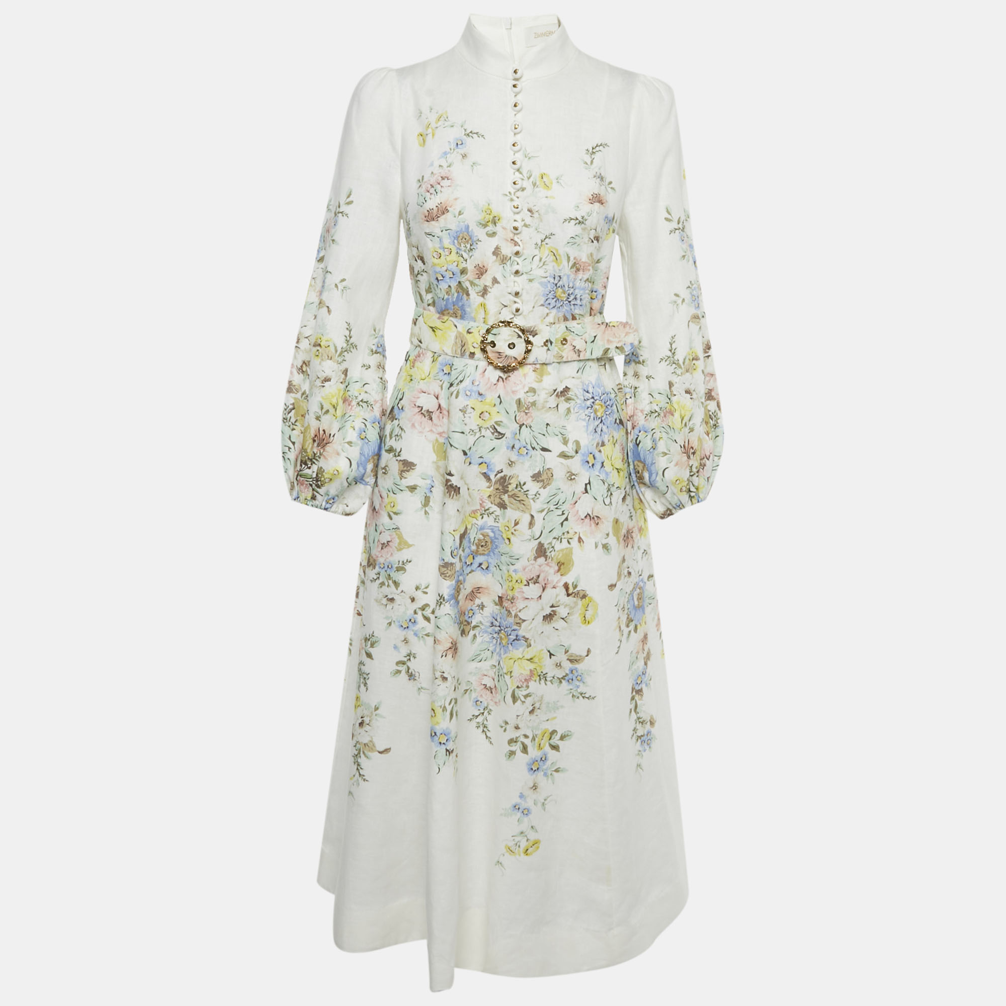 

Zimmermann White Floral Print Linen Matchmaker Midi Dress M