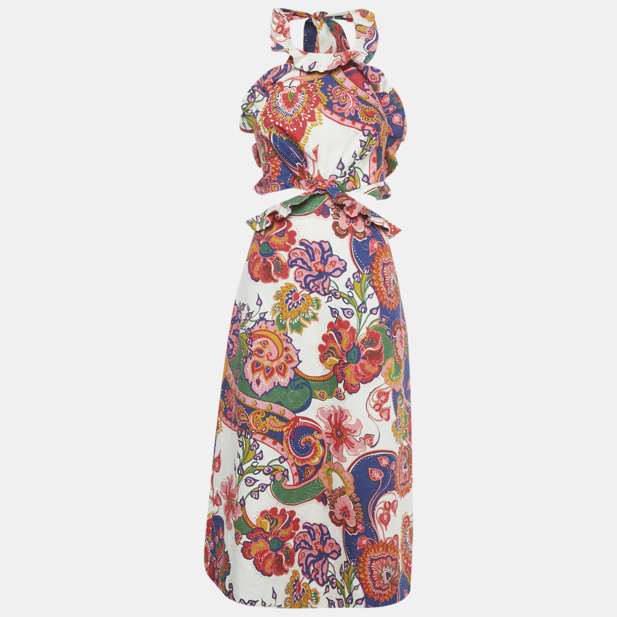 

Zimmermann Multicolor Printed Linen Lovestruck Ruffled Dress M