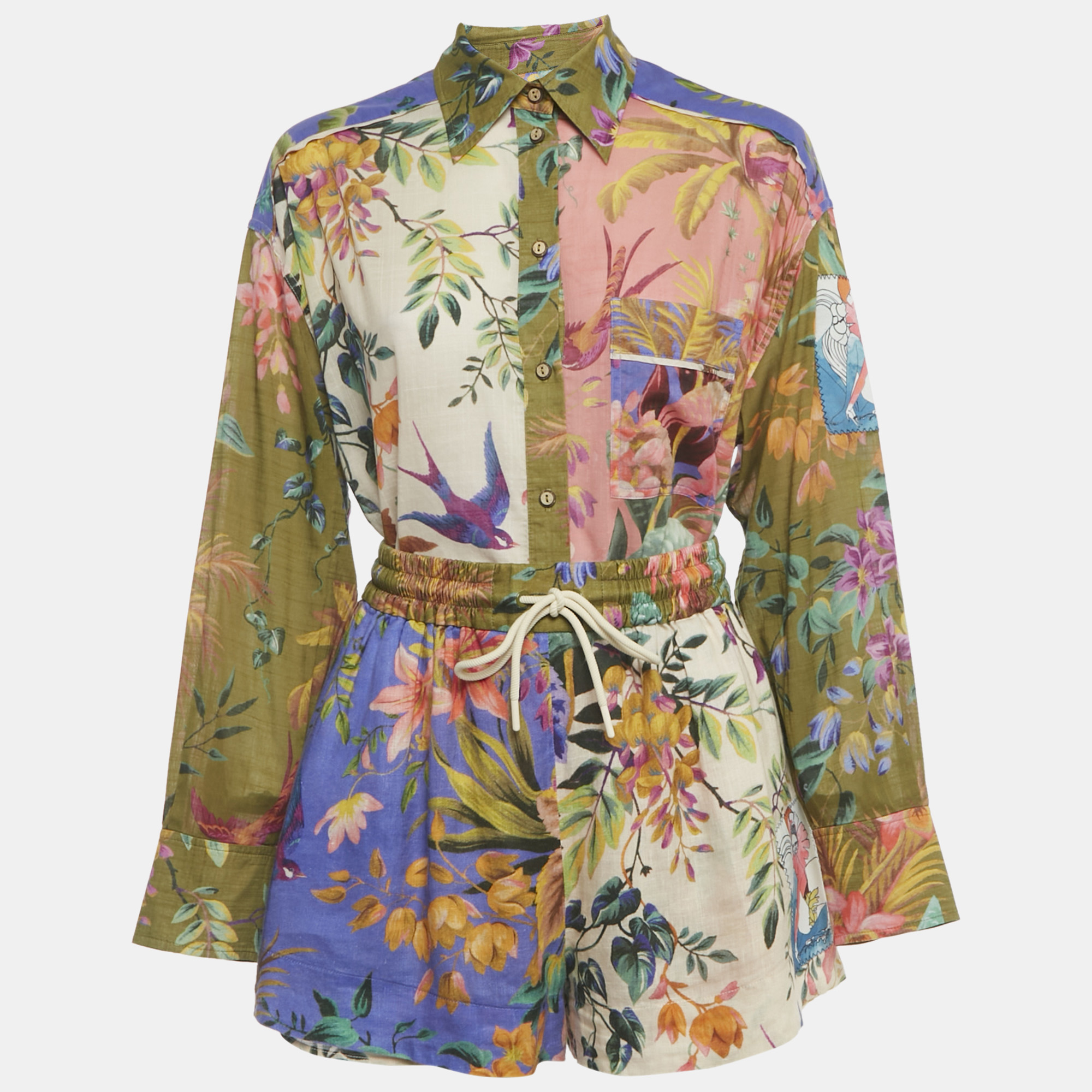 

Zimmermann Multicolor Floral Print Cotton Tropicana Shirt & Shorts Set S