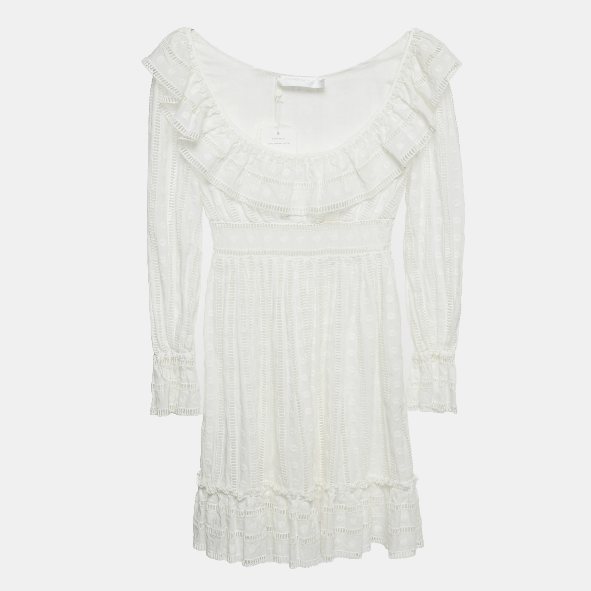 

Zimmermann White Embroidered Cotton Melody Ladder Mini Dress XS