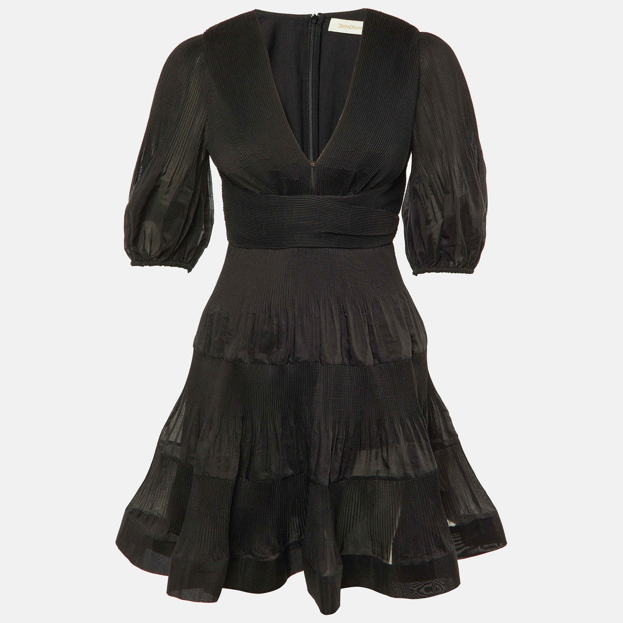 Pre-owned Zimmermann Zimmerman Black Plisse Mini Dress S