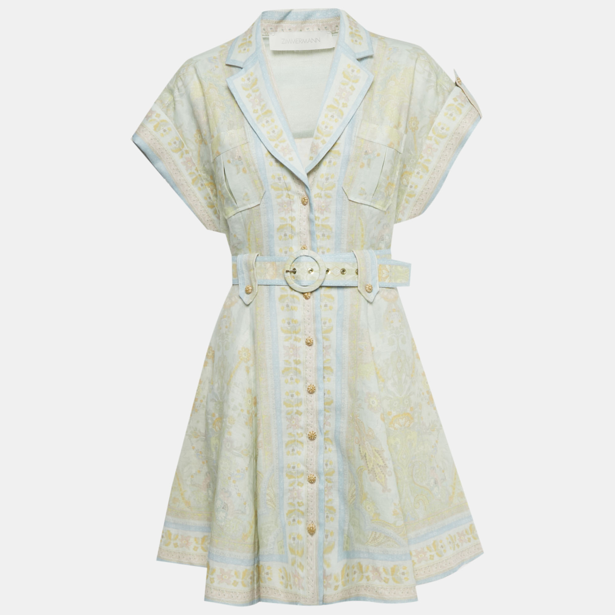 

Zimmermann Light Green Paisley Print Linen Acacia Mini Dress M