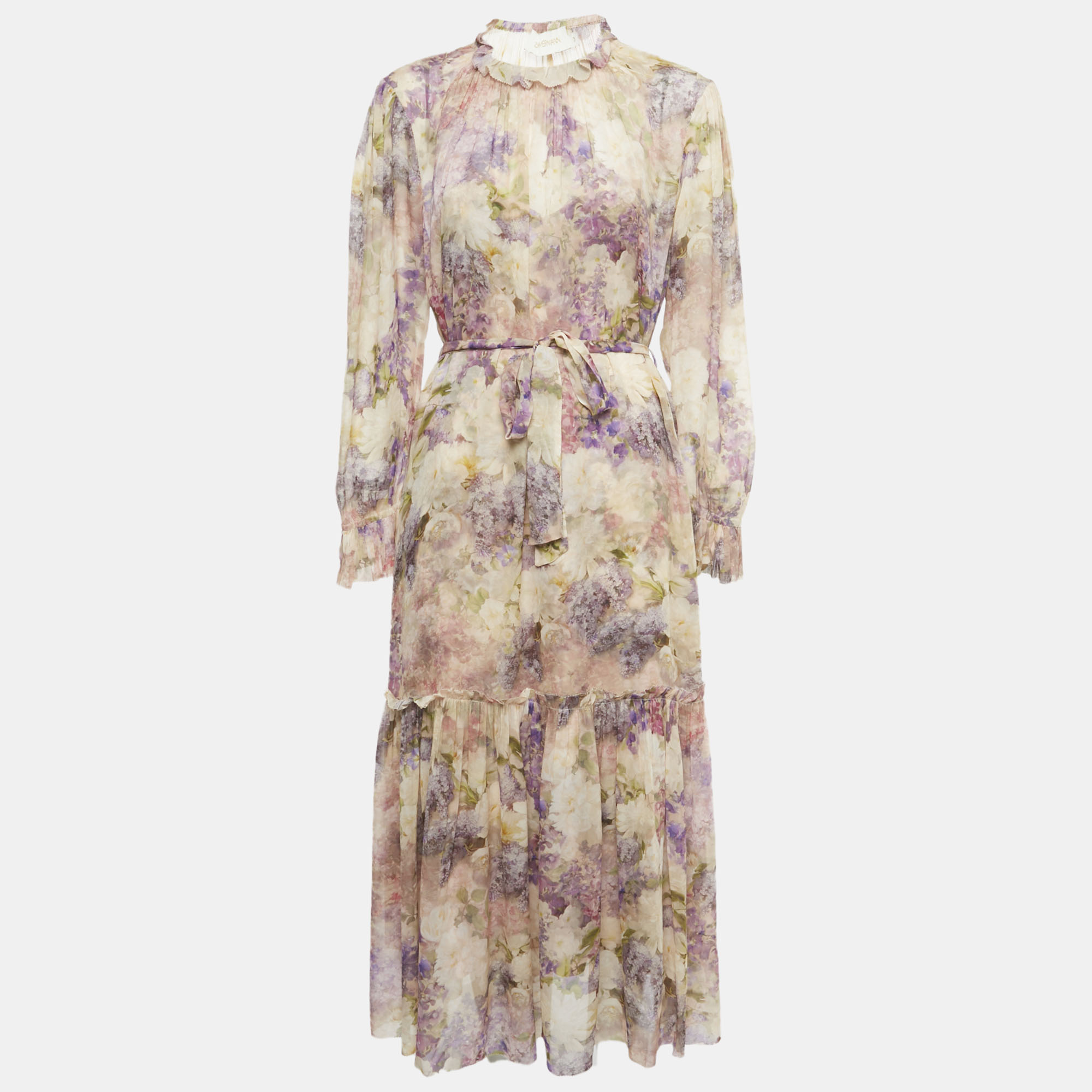 

Zimmermann Beige Floral Print Chiffon Lyrical Lantern Midi Dress L