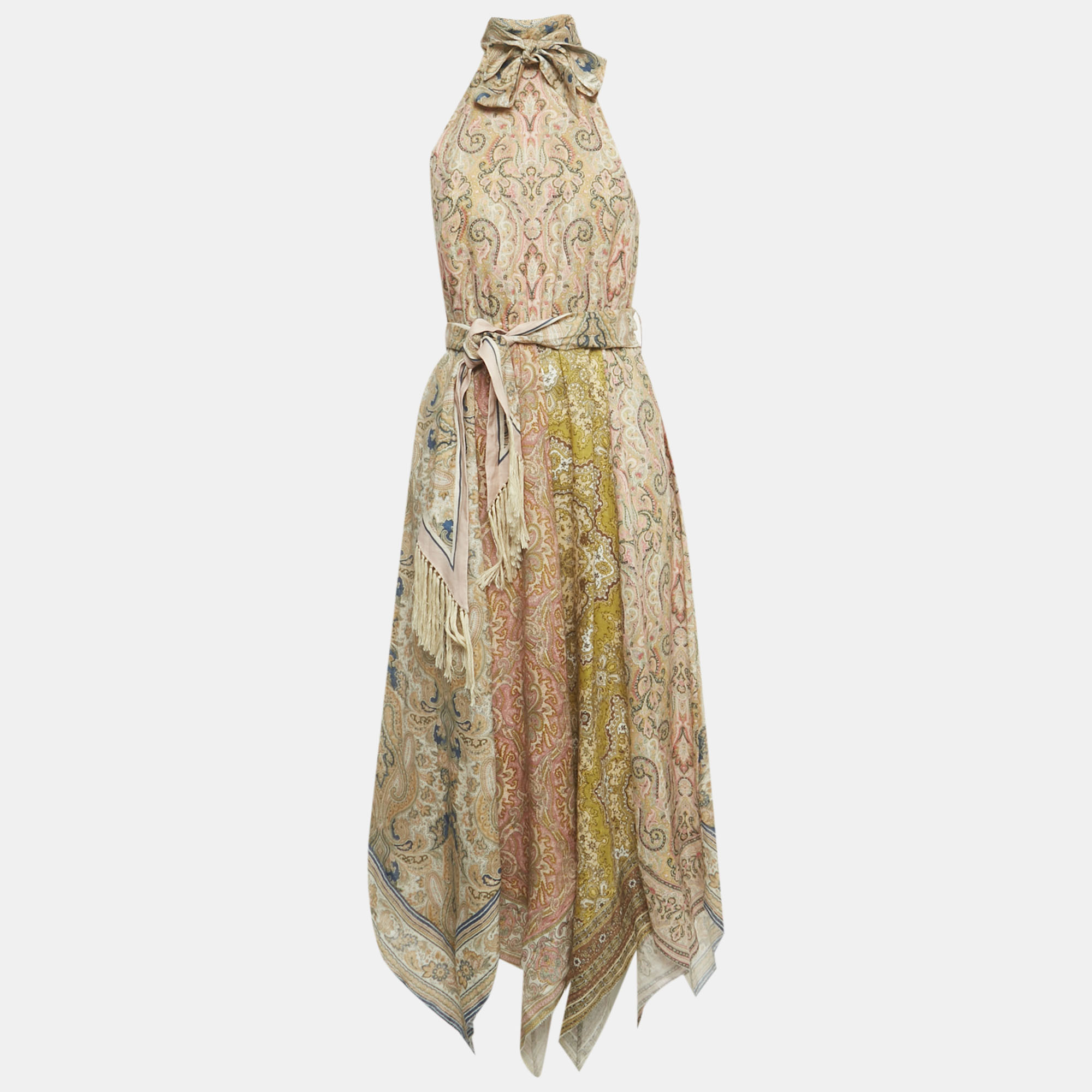 

Zimmermann Multicolor Printed Linen Freja Scarf Hem Midi Dress M