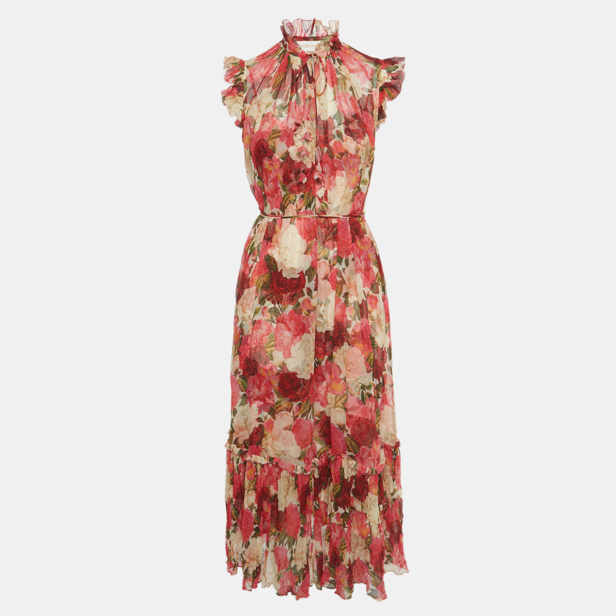 

Zimmermann Red Floral Print Chiffon Midi Dress S
