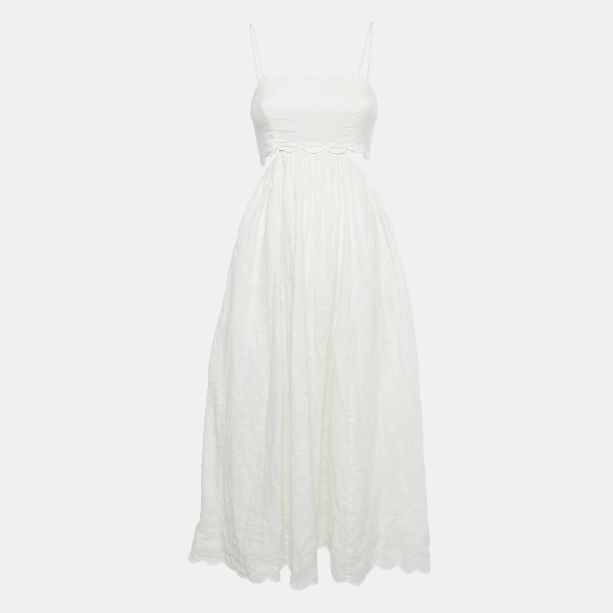 Pre-owned Zimmermann White Linen Scallop Jude Midi Dress S