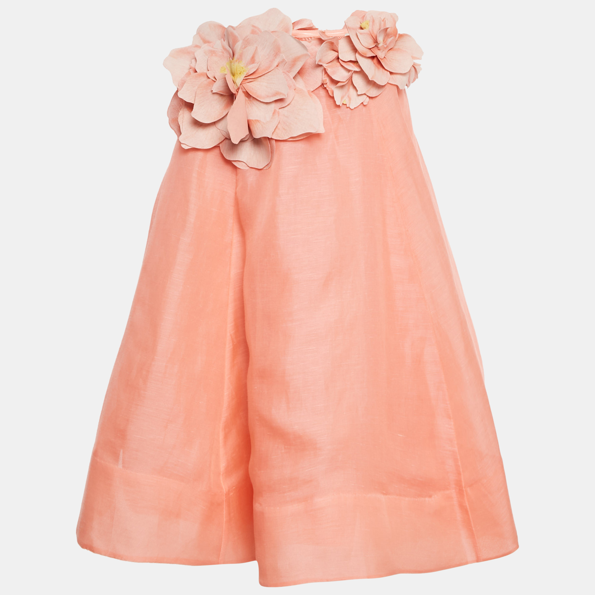 Pre-owned Zimmermann Coral Pink Linen Blend Natura Strapless Mini Dress M