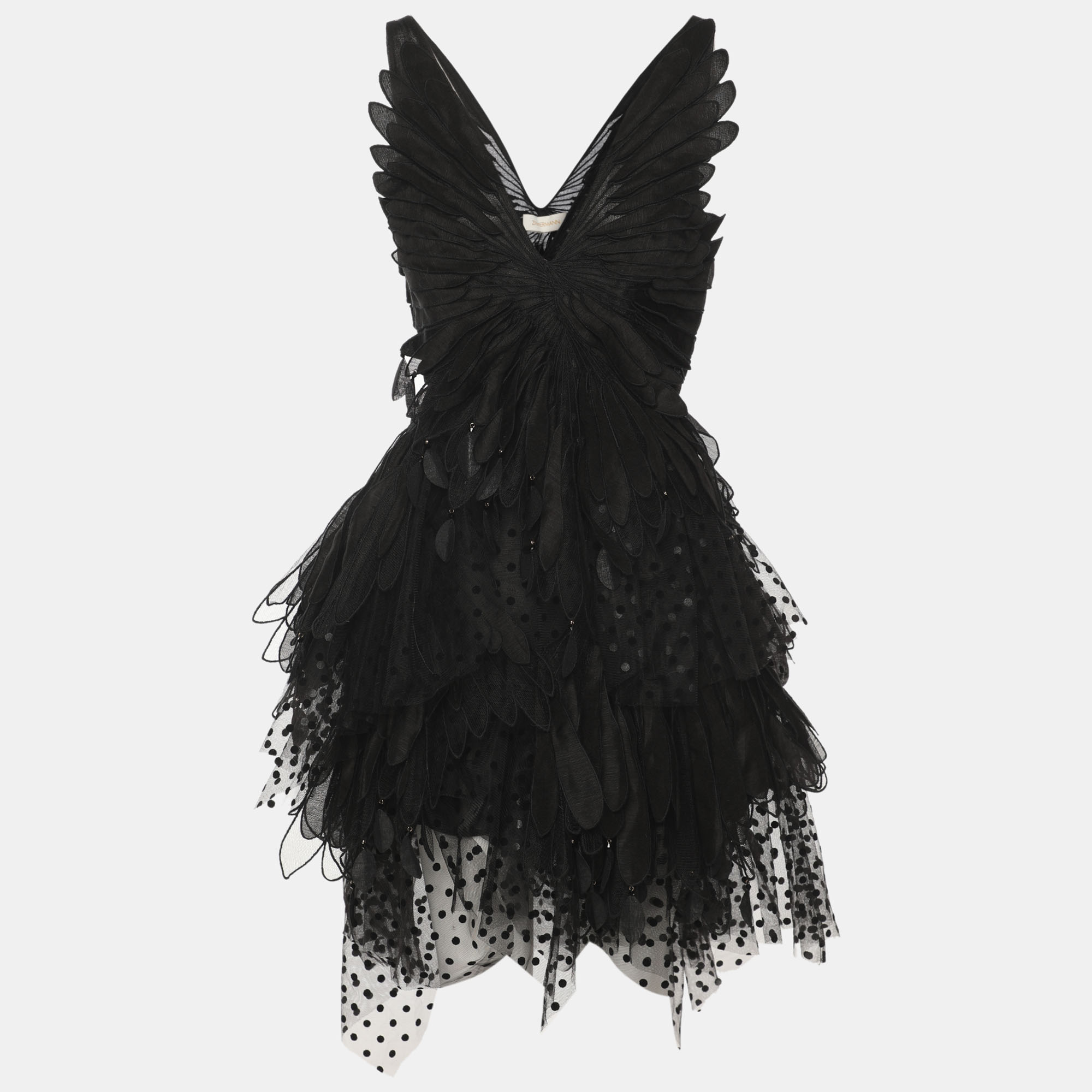 

Zimmermann Black Tulle Rhythmic Fluted Mini Dress S