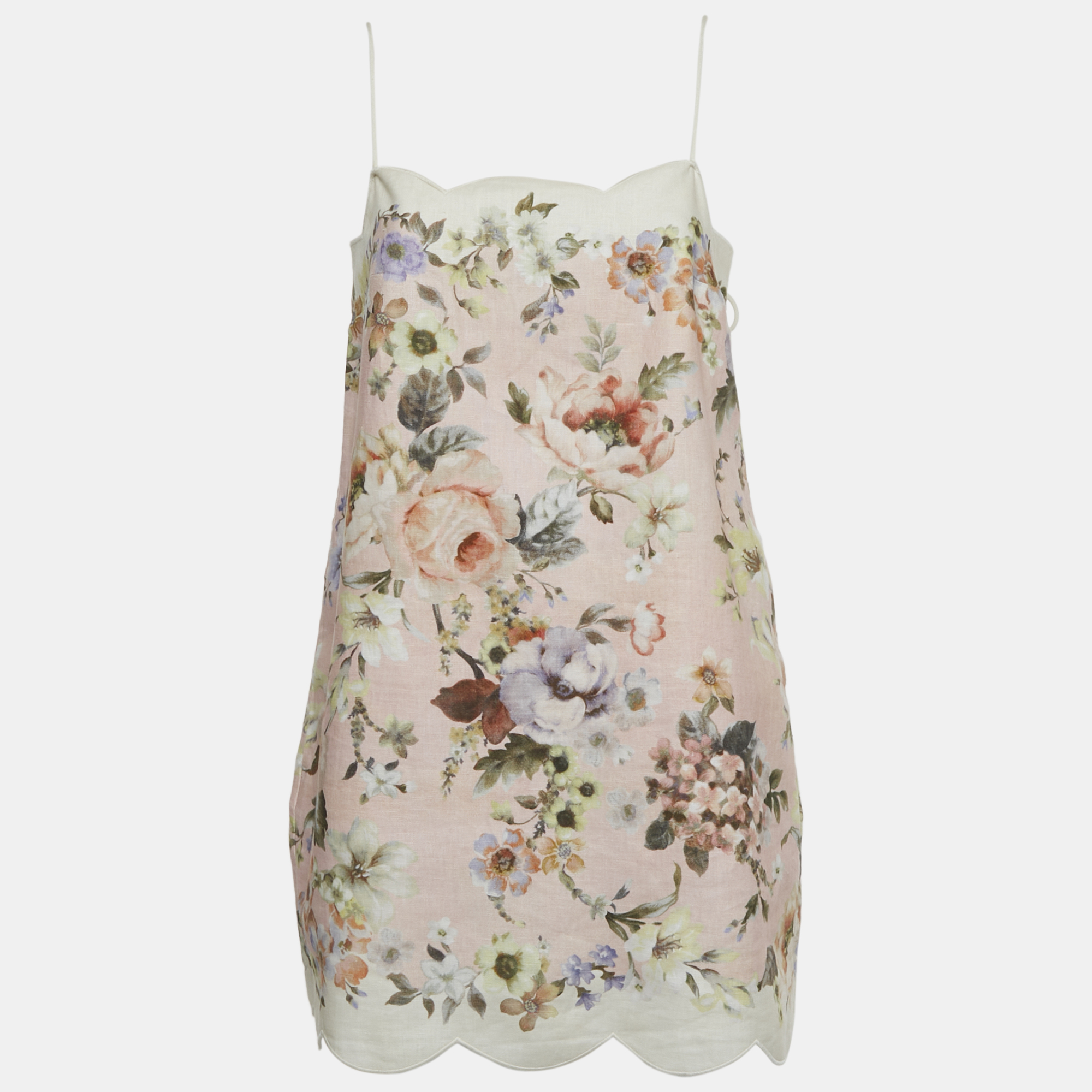 Pre-owned Zimmermann Pink Floral Print Linen Mini Dress M