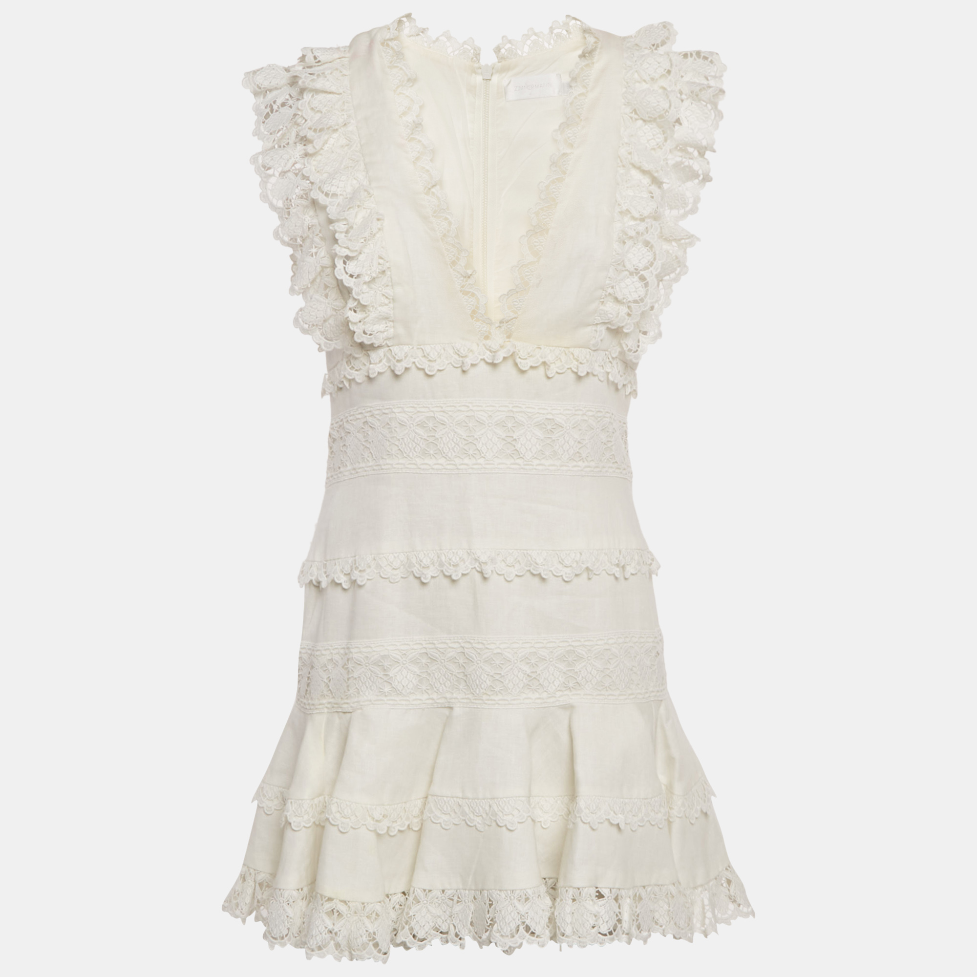 Pre-owned Zimmermann White Linen Wayfarer Flutter Dress M