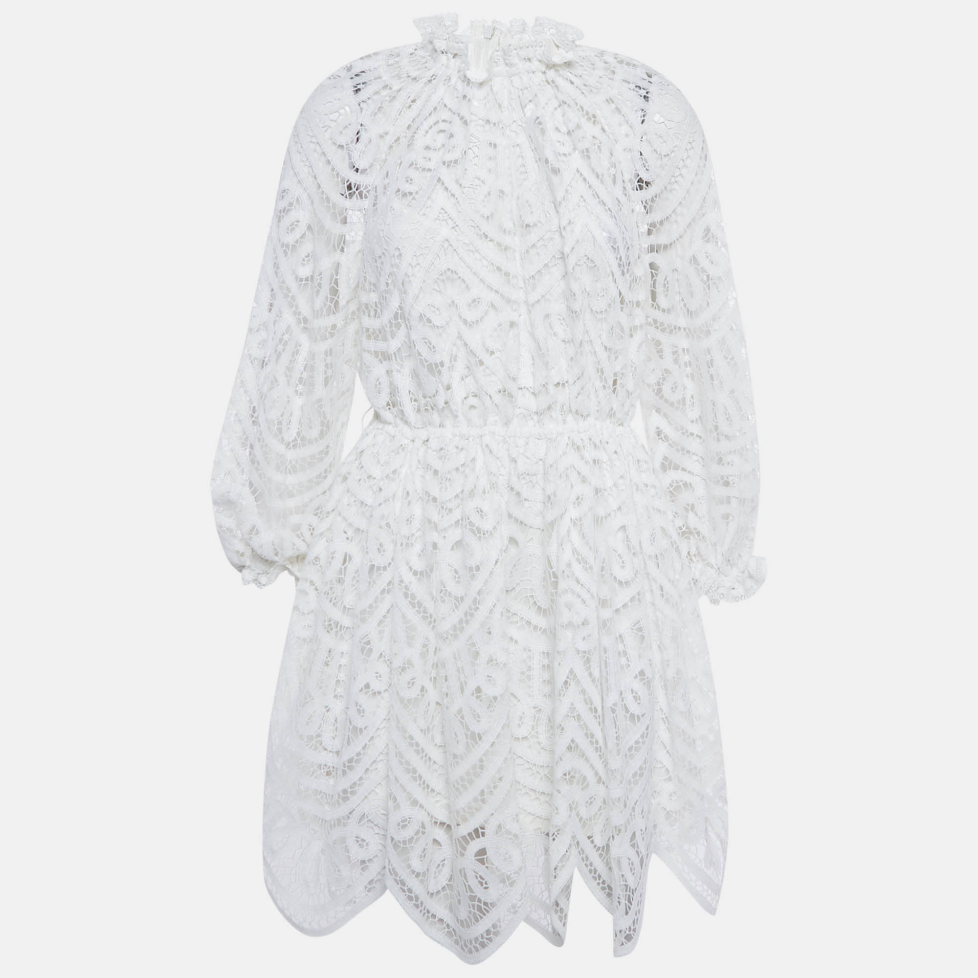 Pre-owned Zimmermann White Battenburg Lace Bonita Mini Dress M