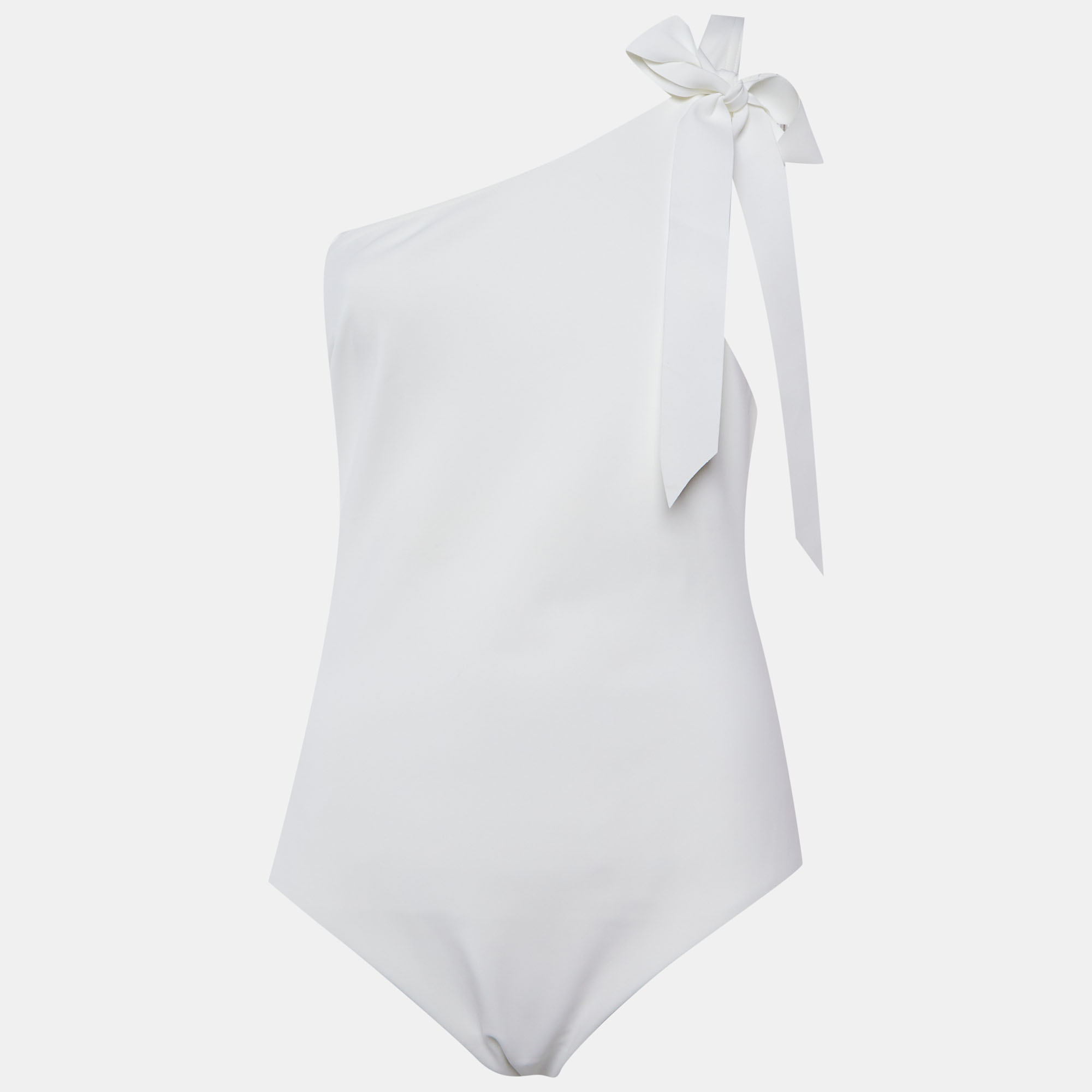 Pre-owned Zimmermann White Synthetic Bow Detail One Shoulder Zinnia One Piece Swimsuit L