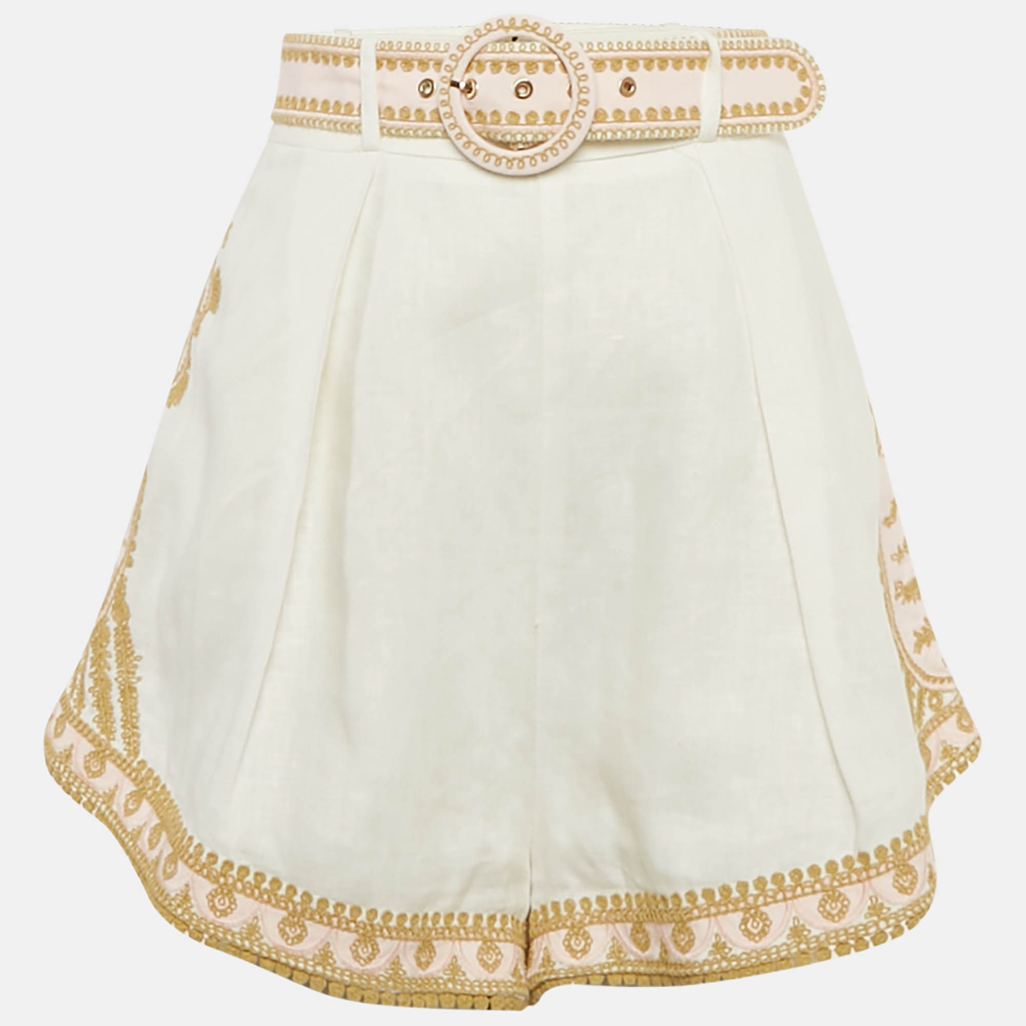Pre-owned Zimmermann White Embroidered Linen Shorts L