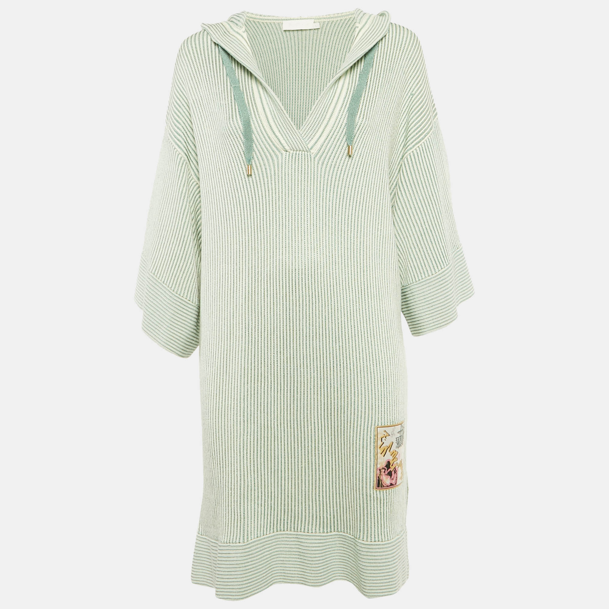 Pre-owned Zimmermann Green/white Acacia Stripe Knit Hooded Mini Dress L