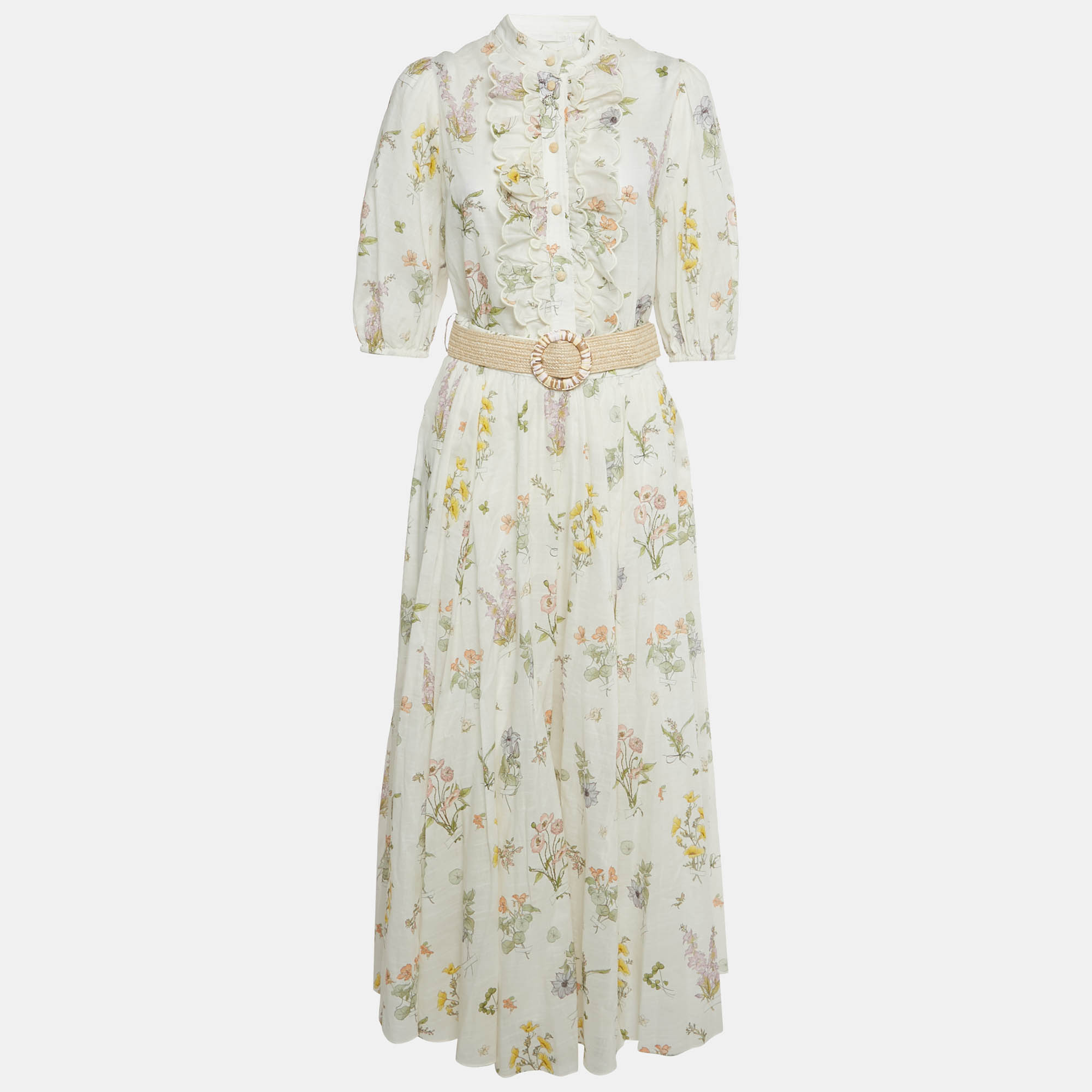 

Zimmermann Cream Floral Print Cotton Top and Skirt Set L